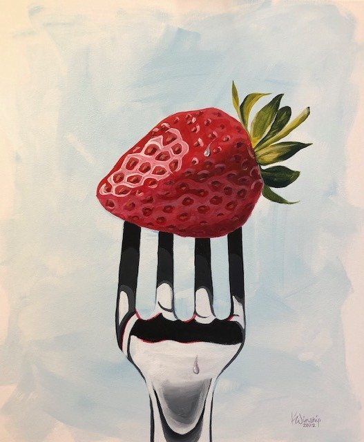 Strawberry on folk | 
Original acrylic on canvas, framed | 50x60cm | SOLD
