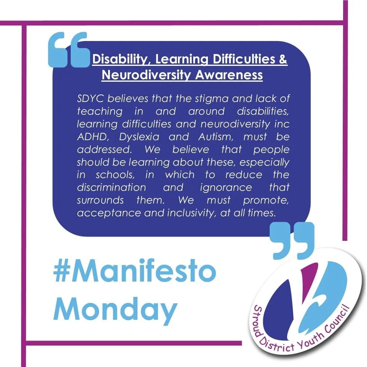 Our social media campaign series continues 😄: 

The #ManifestoMonday initiative will see us sharing one of SDYC's Manifesto statements each week - the series will reflect the diversity of SDYC's work &amp; the range of issues affecting young people.