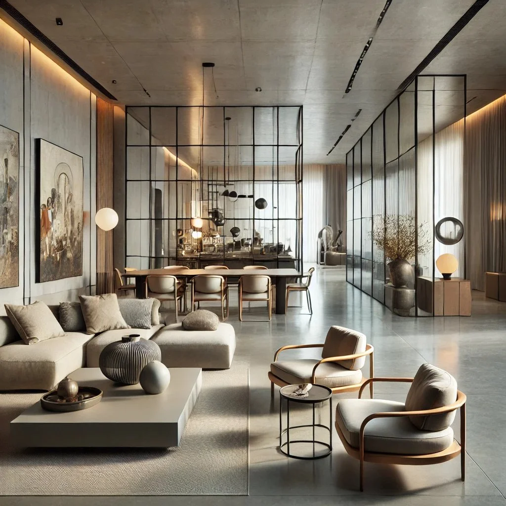 DALL·E 2024-08-19 14.40.50 - A modern living space with a slightly more contemporary design, featuring an eclectic mix of classical and modern elements. The room maintains sleek, .jpeg