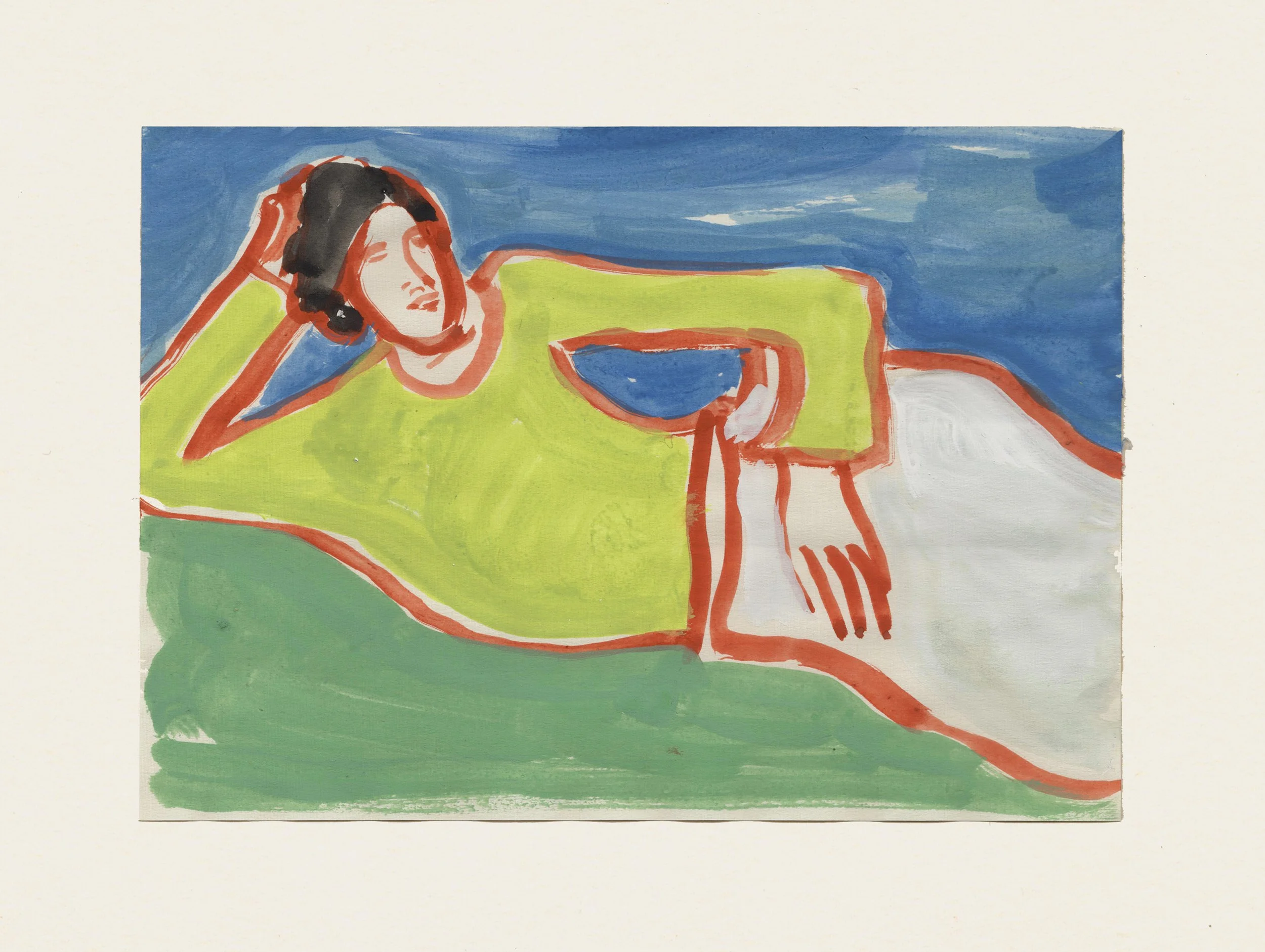 Figure lying on grass II by Rosie McGuinness