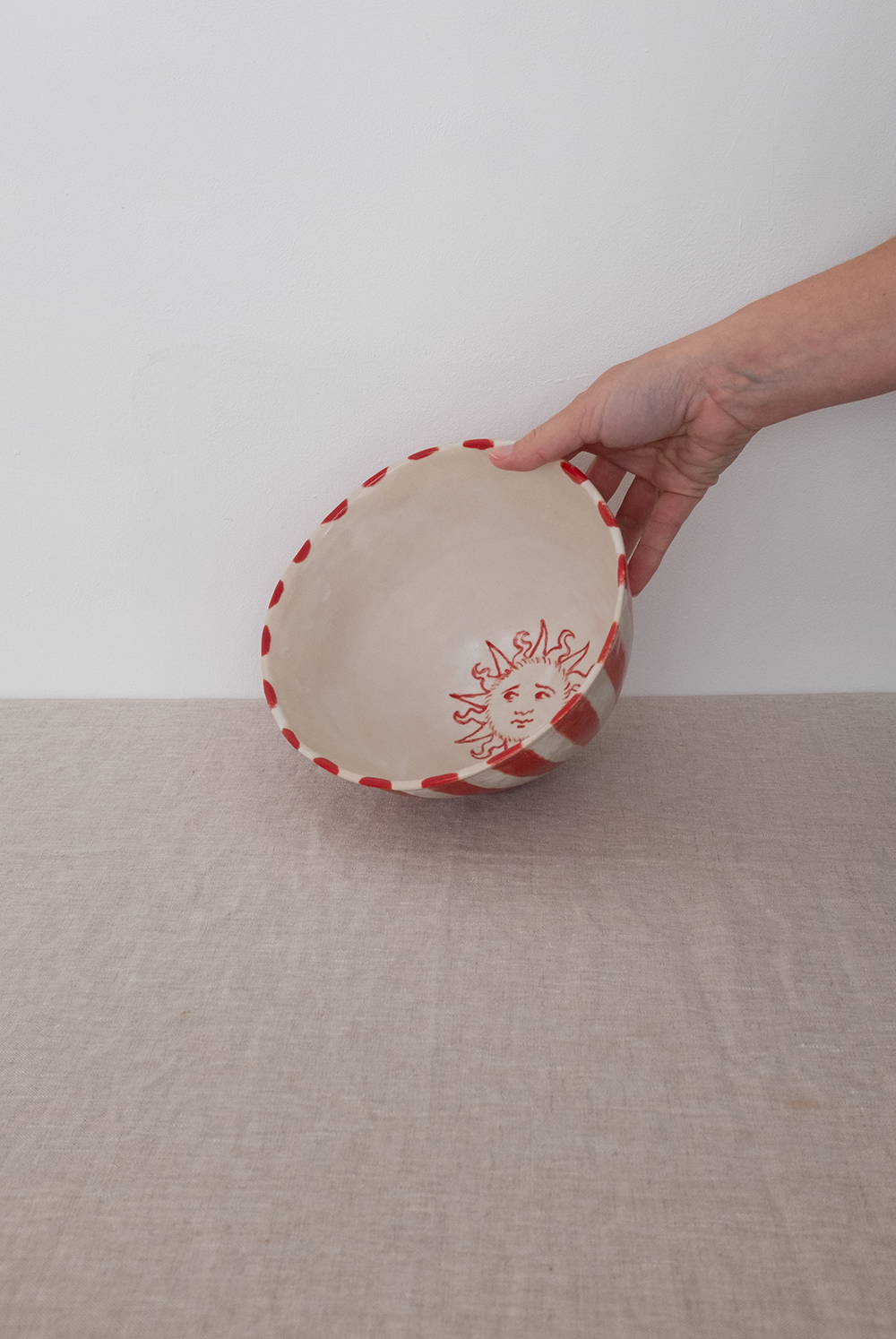 Red Striped Celestial Bowl by Lorraine Robbins