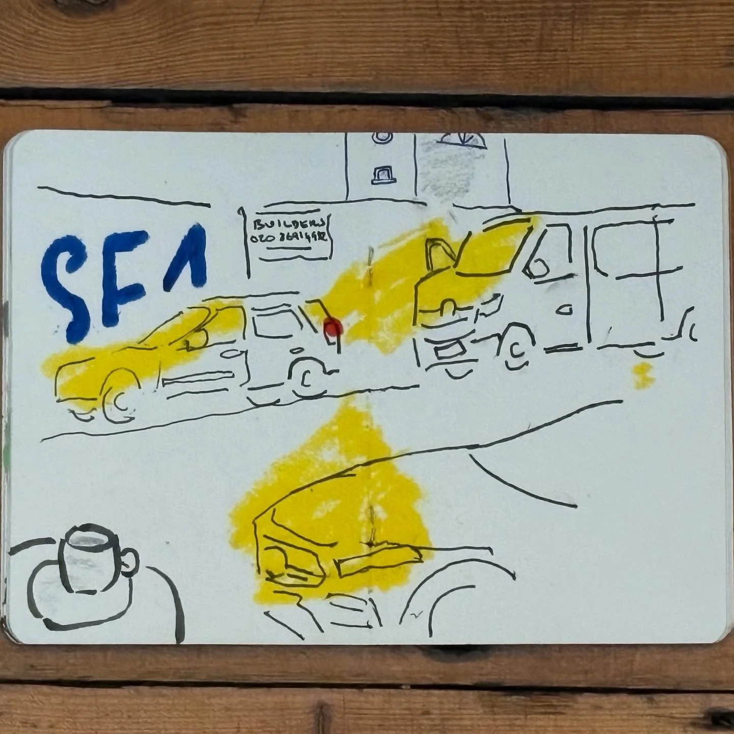 Morning light and motors outside @georgescafebrockley ☕️✏️
.
#walktosee #goodshipillo #urbansketch #brockley #georgescafebrockley #sketchbook #penandink #everydayartist #coffeetime #sketchinglife #southlondon