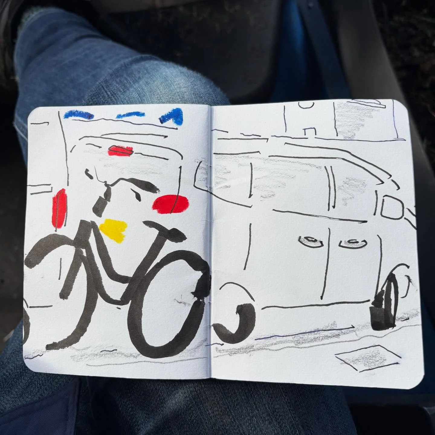 A quiet moment @georgescafebrockley &mdash; coffee, a sketch, and the street outside settling into its rhythm. ☕️✏️
.
#walktosee
#goodshipillo
#sketchbookdrawings✏️ 
#urbansketch
#sketchbookartist