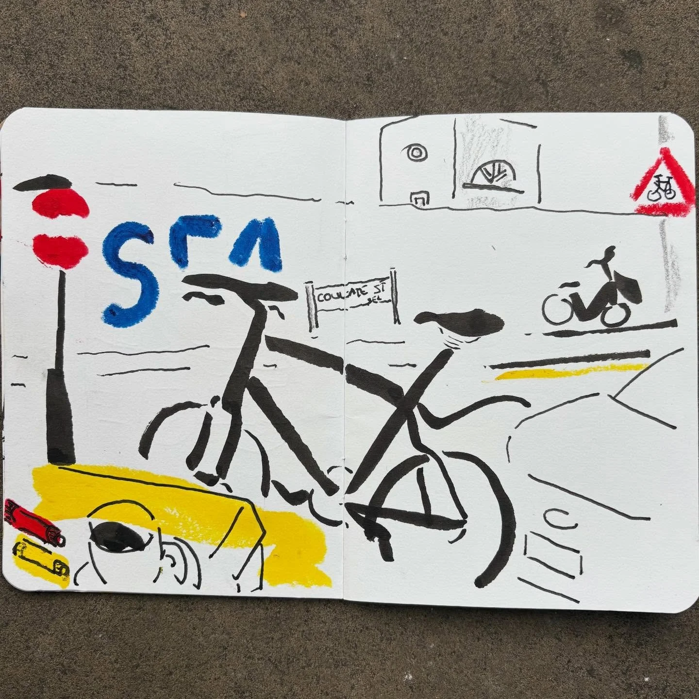 Coffee stop sketch with bikes @georgescafebrockley ☕️✍️🚲
.
#georgescafebrockley #walktosee #goodshipillo #urbansketch #sketchbook