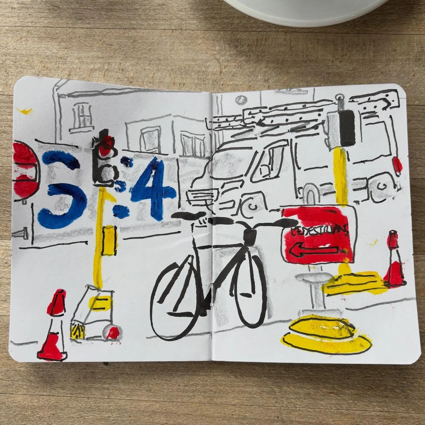 Coffee @georgescafebrockley &mdash; lights, bikes, vans and street colour in motion 🚲🚦✏️