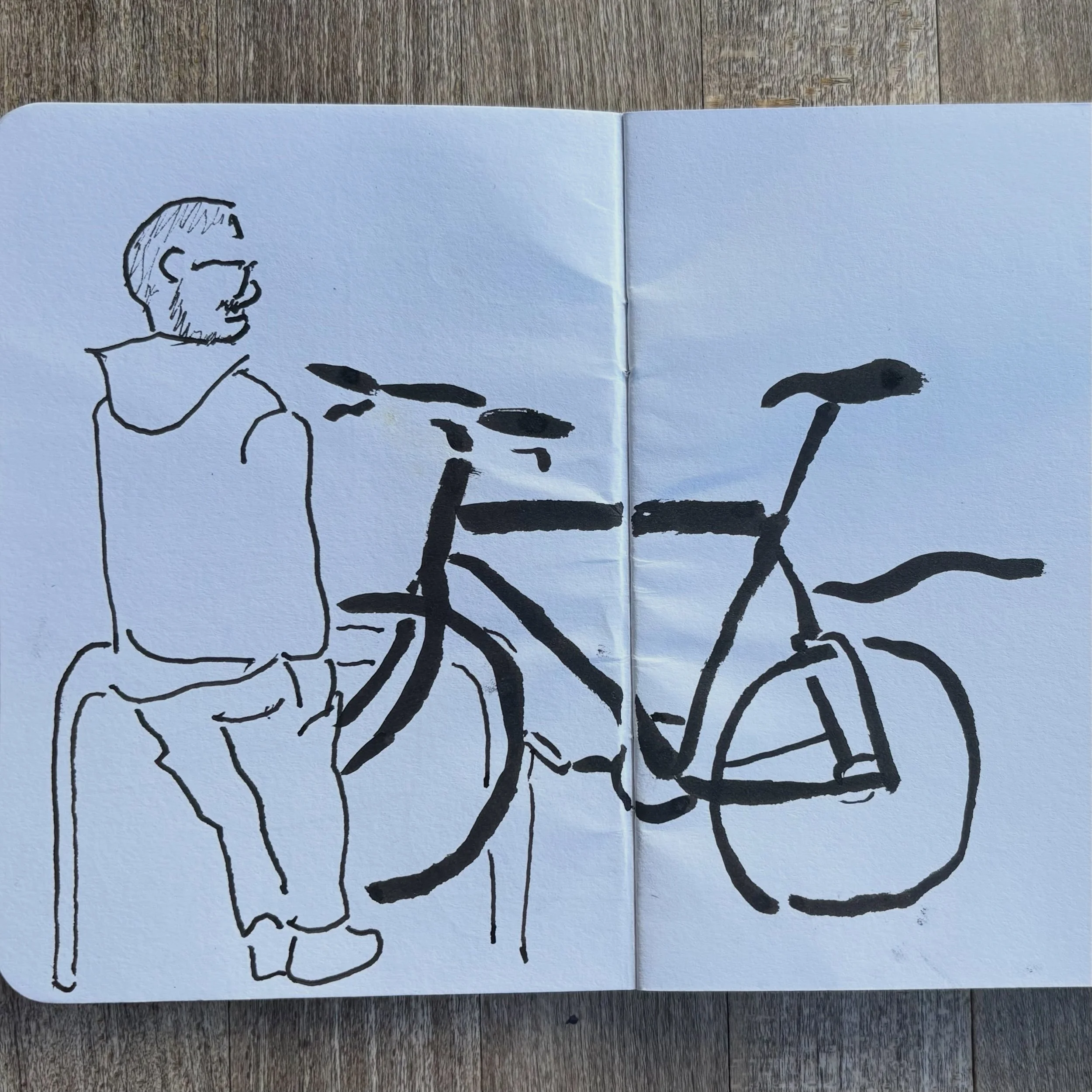 Blokes, bikes and other stuff @georgescafebrockley 
.
#walktosee #goodshipillo #drawingfromlife  #peopledrawing #urbansketcher