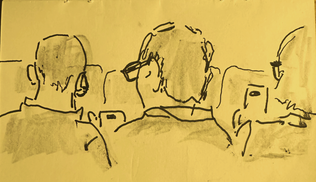 Sketch of people sitting on public transport in London