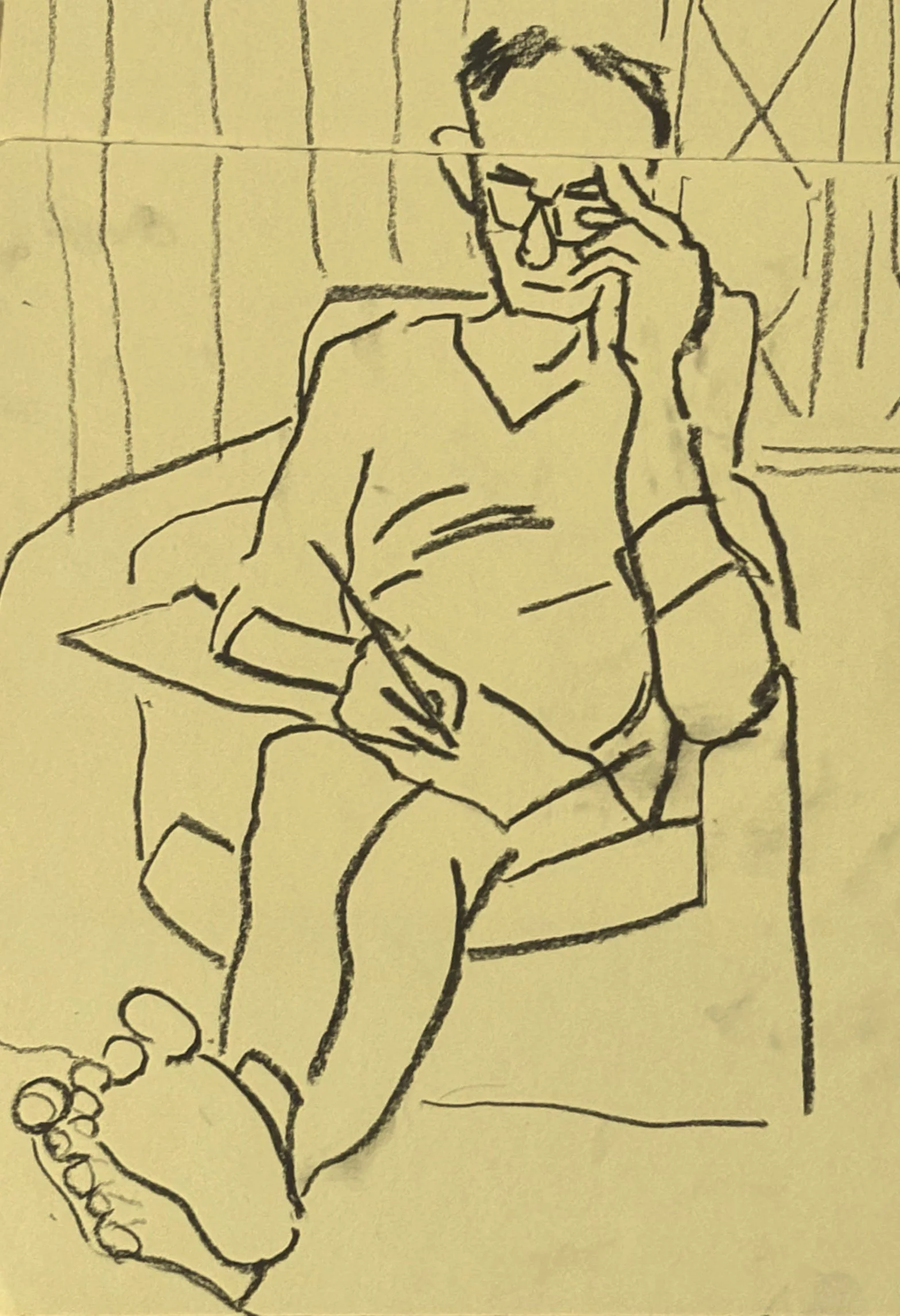Ink sketch of a seated figure drawn by Richard Weller