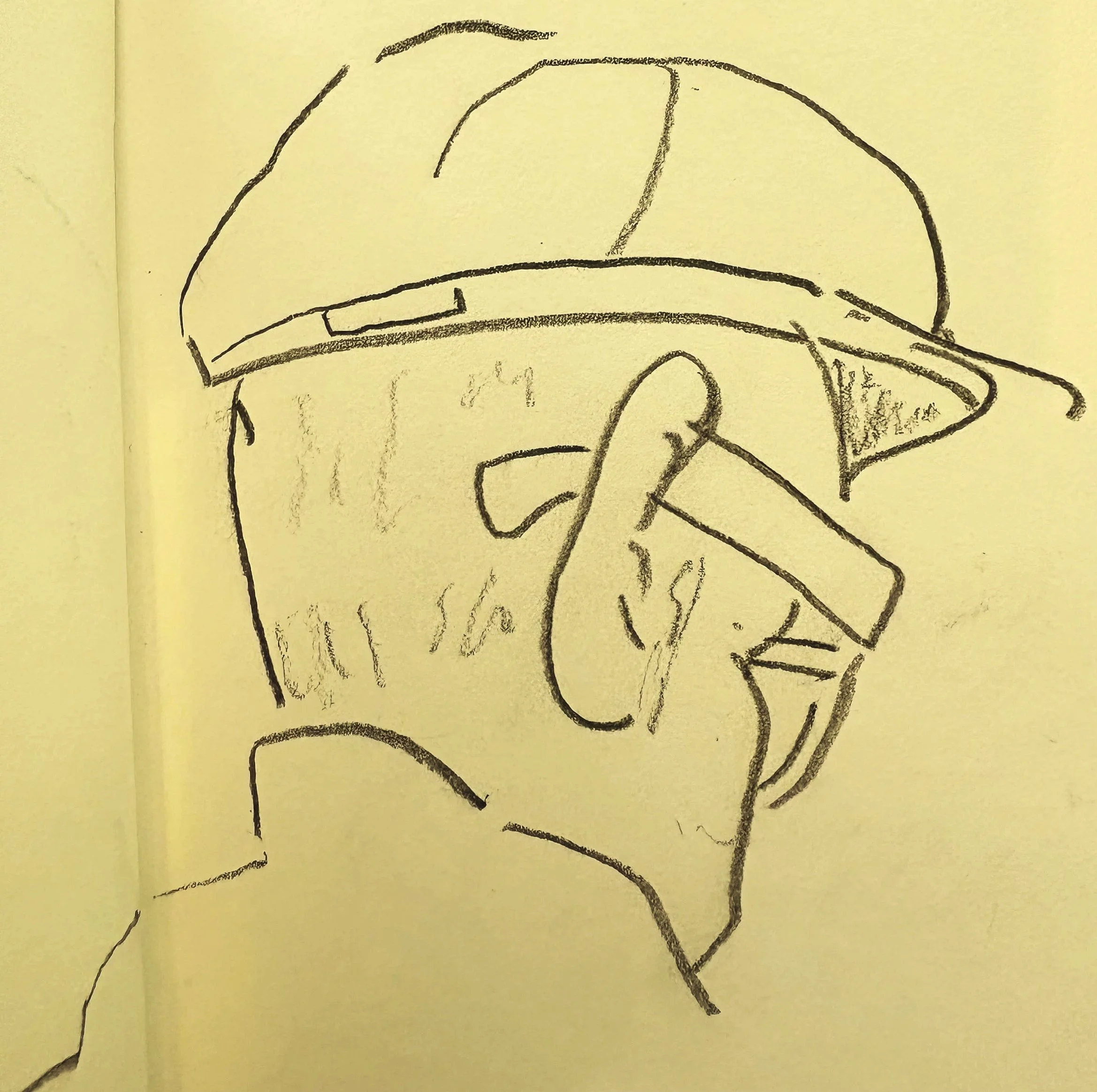 A reflective figure in a hat, looking slightly inward, suggesting thoughtfulness and hesitation.