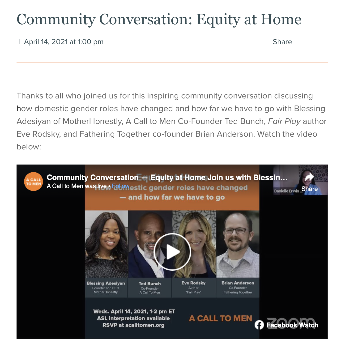 Community Conversation: Equity at Home