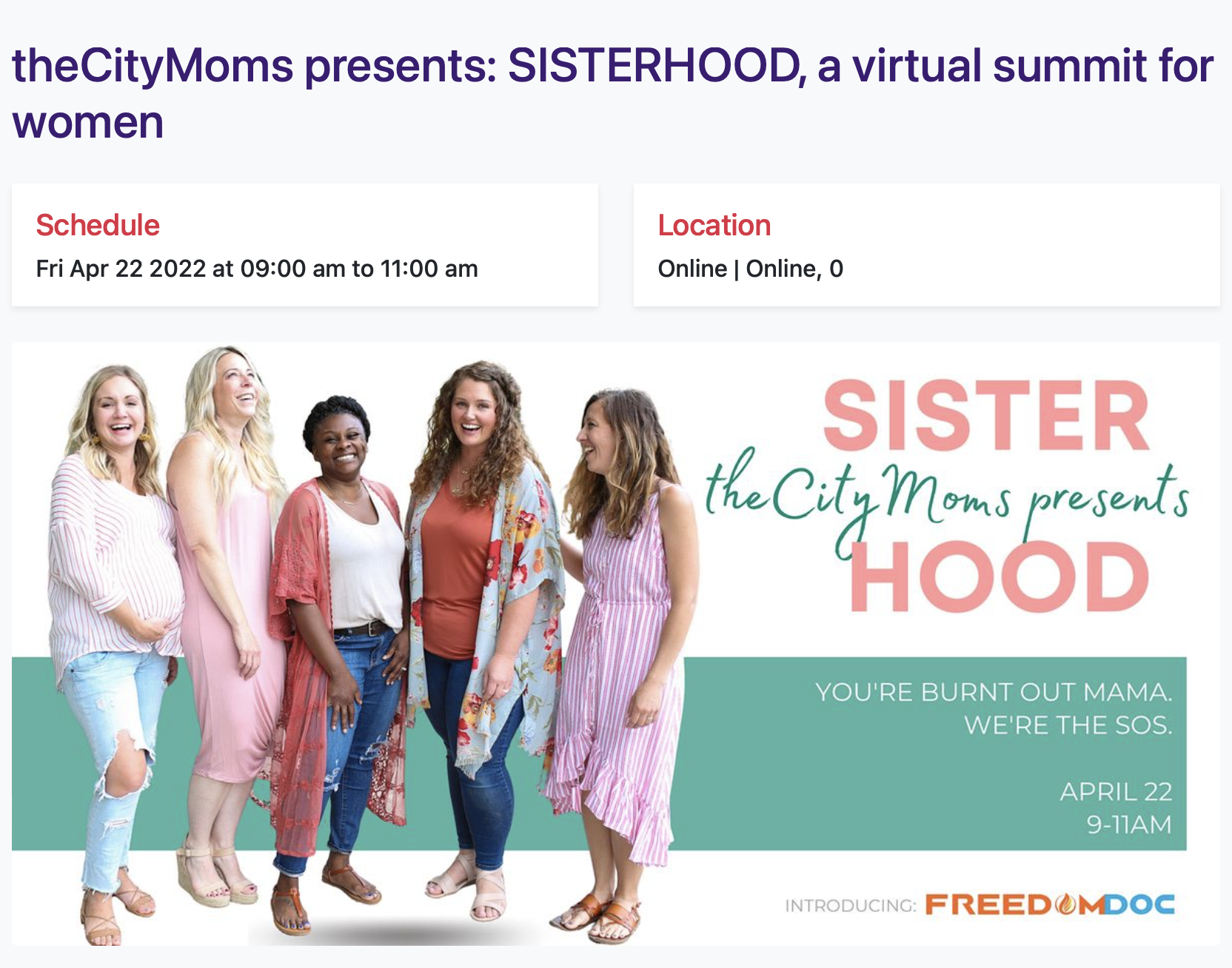 THECITYMOMS PRESENT: SISTERHOOD THE SUMMIT, SPONSORED BY FREEDOMDOC
