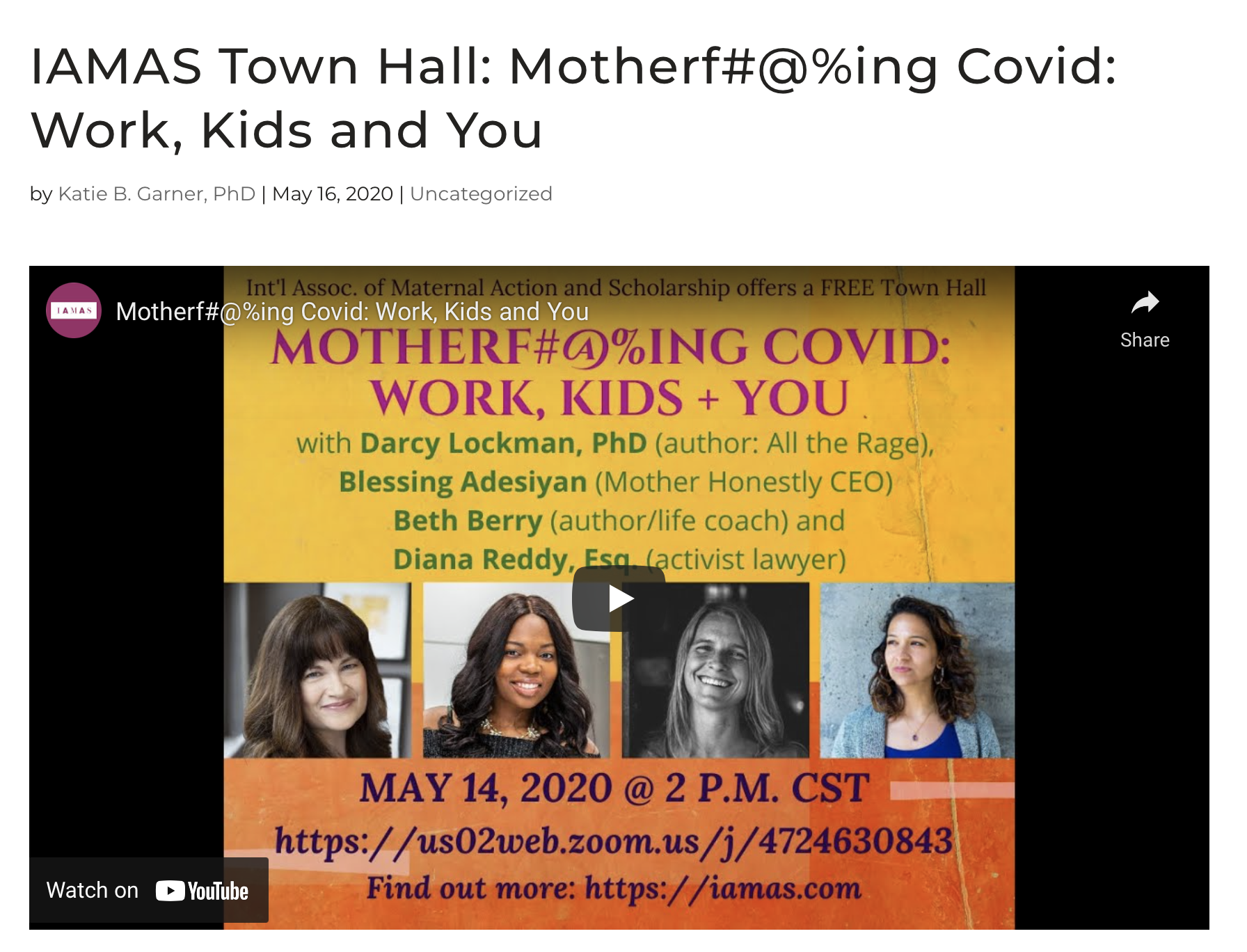 IAMAS Town Hall: Motherf#@%ing Covid: Work, Kids and You