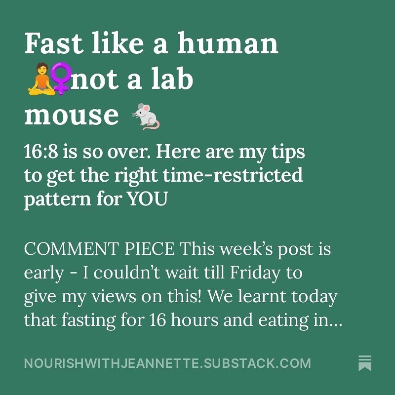 Is today&rsquo;s American Heart Association study more proof that 16:8 fasting/eating may work fine for mice but not humans?
Read all about it in my article - link in bio. 
#timerestrictedeating 
#16:8
#14:10
#intermittentfssting