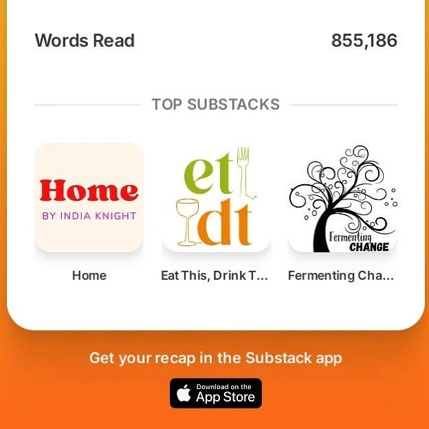 These 3 Substacks have massively upgraded my life this summer!

Thoroughly recommend!

Home by Sunday Times writer India Knight. 

Eat this drink that live well by @food_writer 

Fermenting Change by @kirstenkshockey