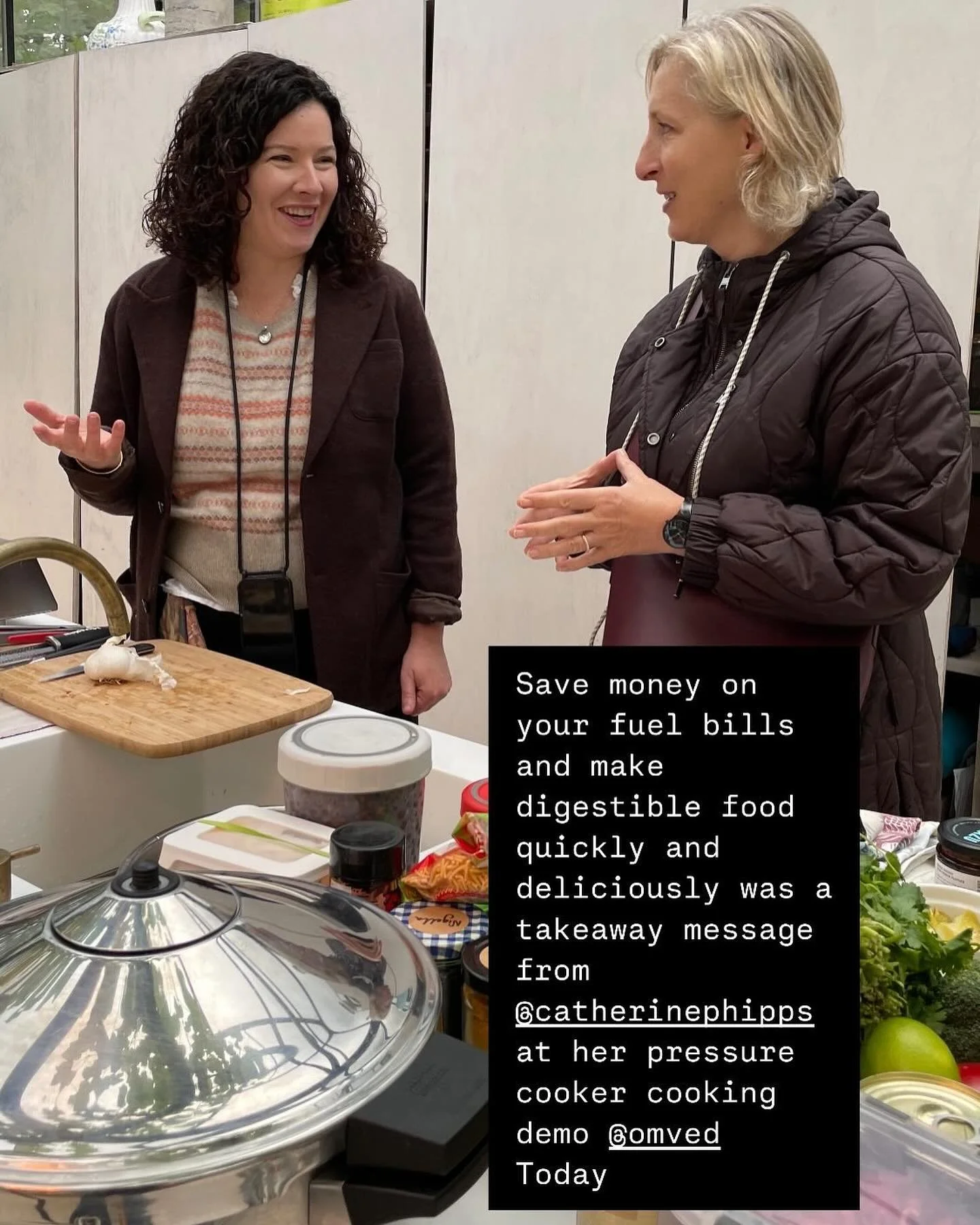 If you want to start saving a lot of money on fuel , and time, try pressure cooking. 

It also makes food, especially beans and whole grains easier to digest. 

Here I am attending the Queen of pressure cooking @catherinephipps &lsquo; food demo @omv