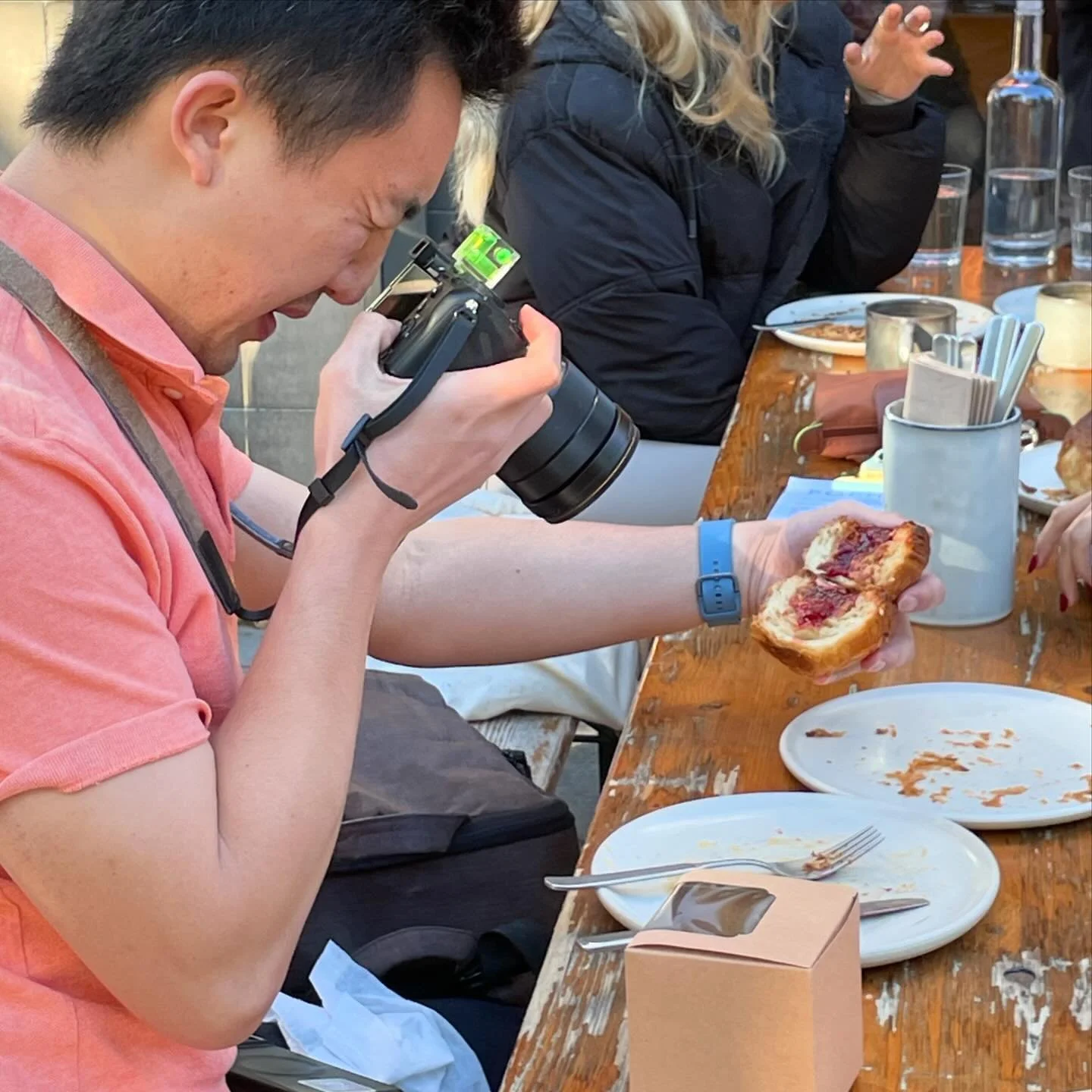 Part 2 of this morning&rsquo;s visit to @pophamsbakery in Islington, London.

There was a LOT of this going on. 🤣

Notice the green blob?? That&rsquo;s the multiple spirit levels on that camera.

My son did warn me about the influencers and tripods&