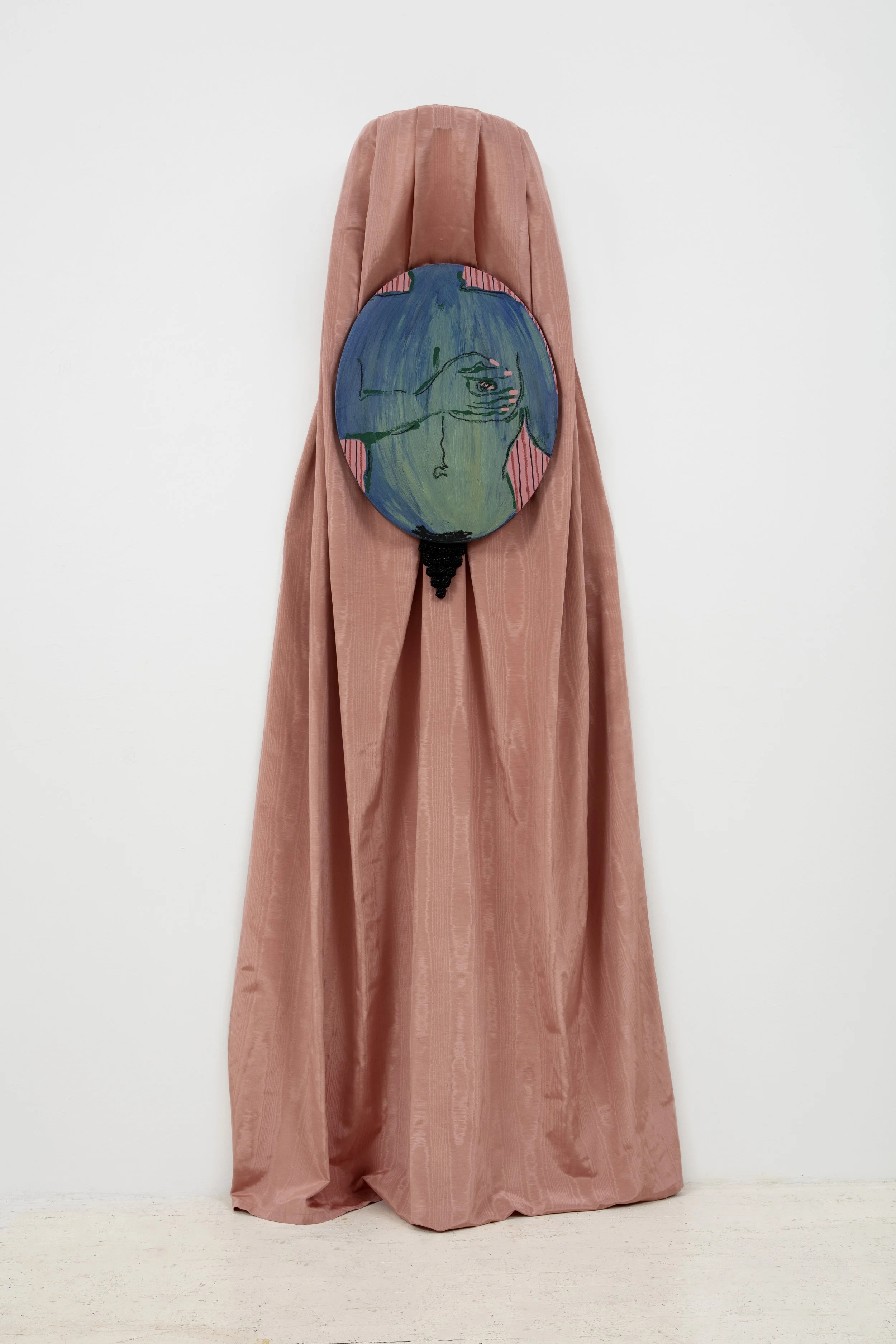 THE QUEEN MOTHER, 78x32'', ACRYLIC, OIL STICK AND BEADS ON CANVAS AND FABRIC, 2024, $2500