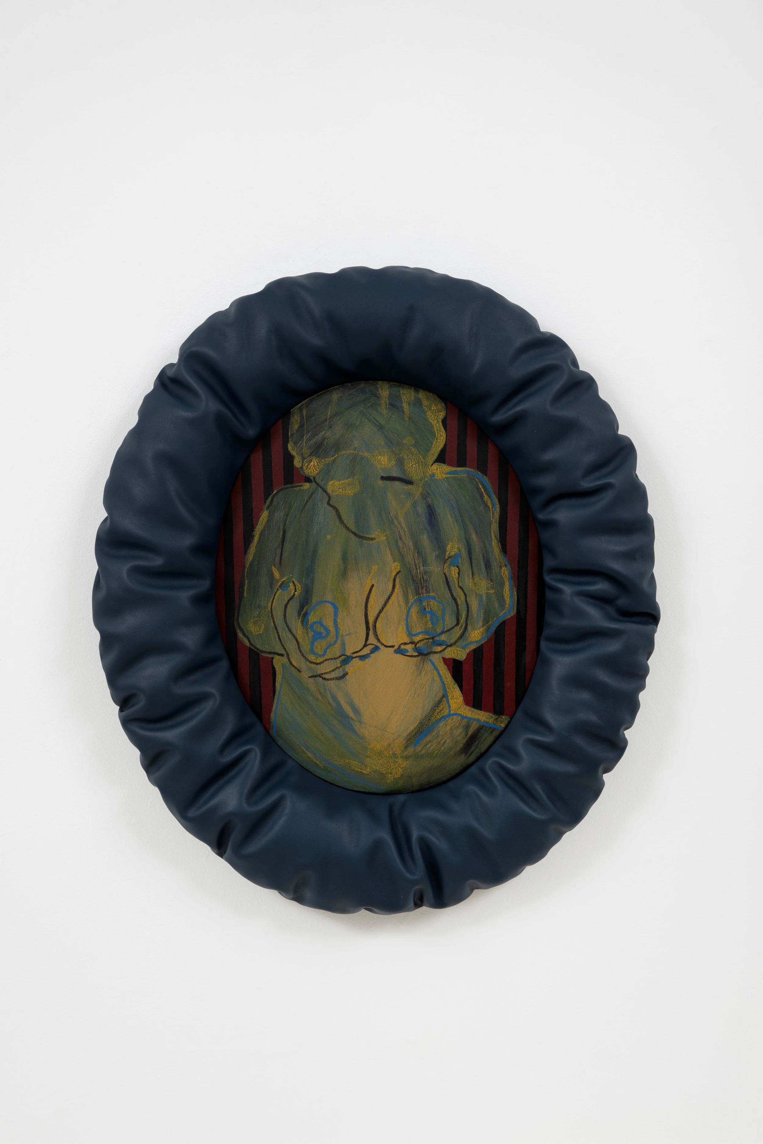 WHEN ALL YOU CAN FEEL IS.., 31x29'', ACRYLIC AND OIL STICK ON CANVAS, AND LEATHER, 2024, $2700