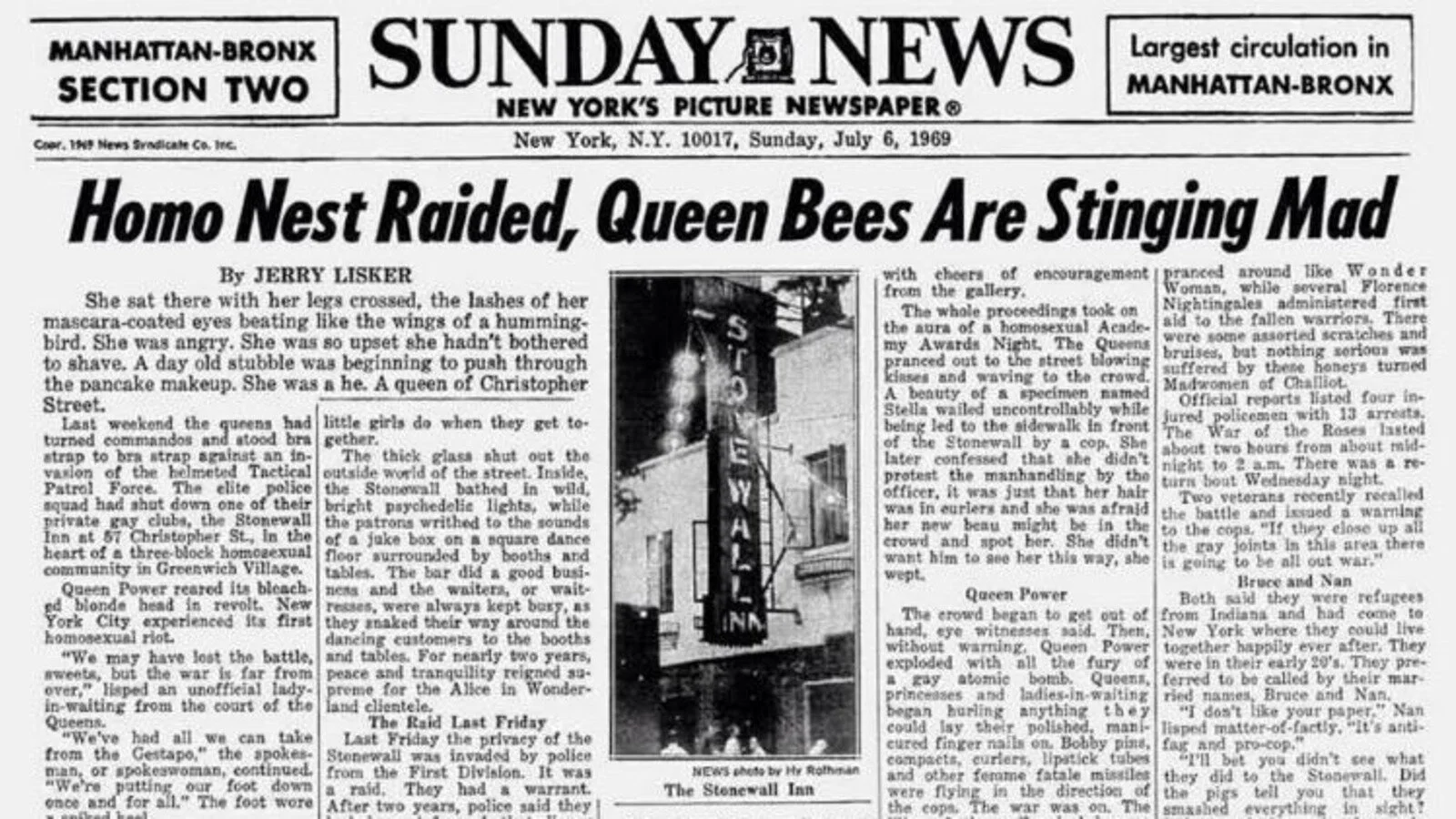 Stonewall Riots Newspaper