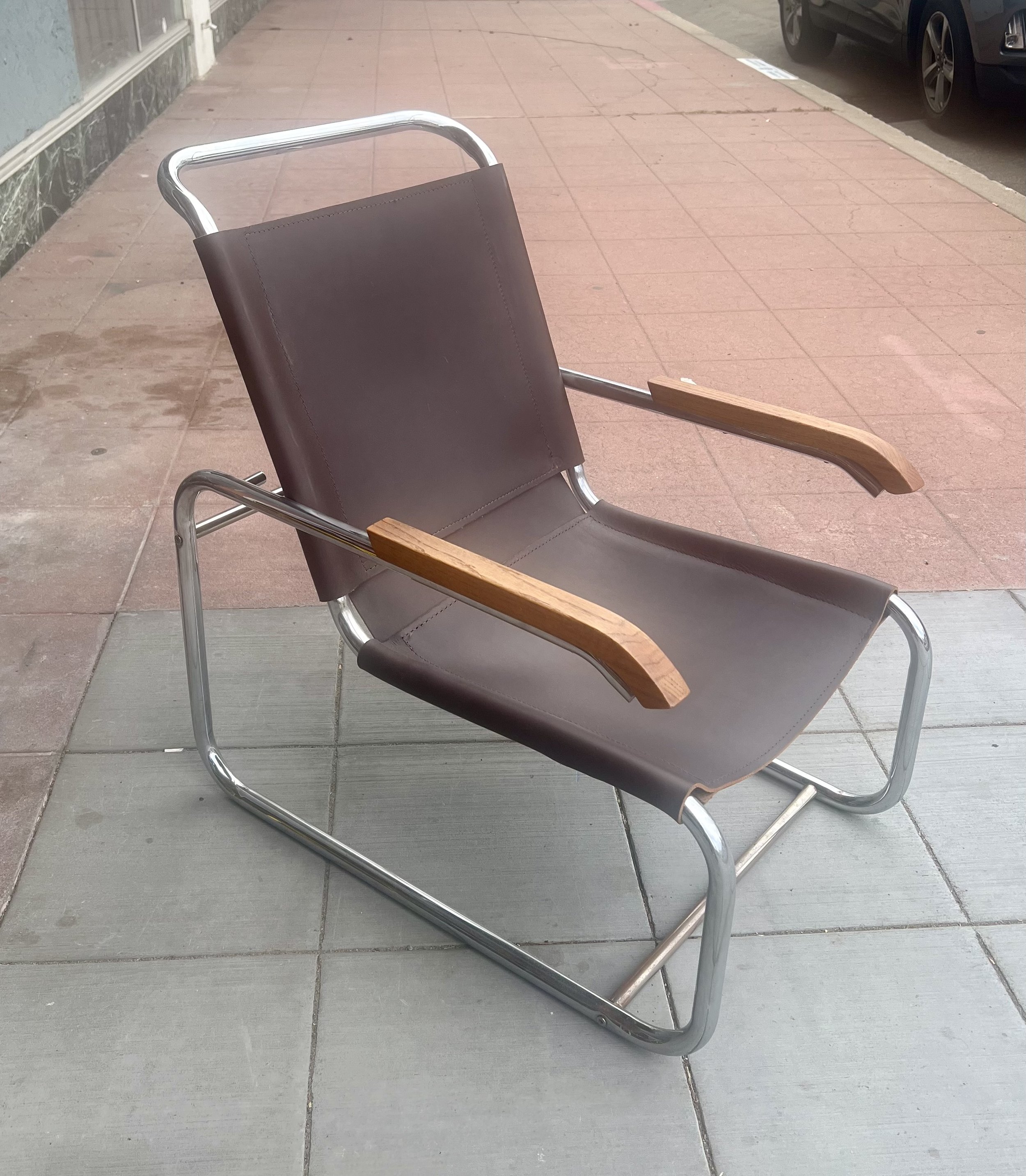 Art Deco Cantilever Marcel Breuer B35 Brown Leather Lounge Chair