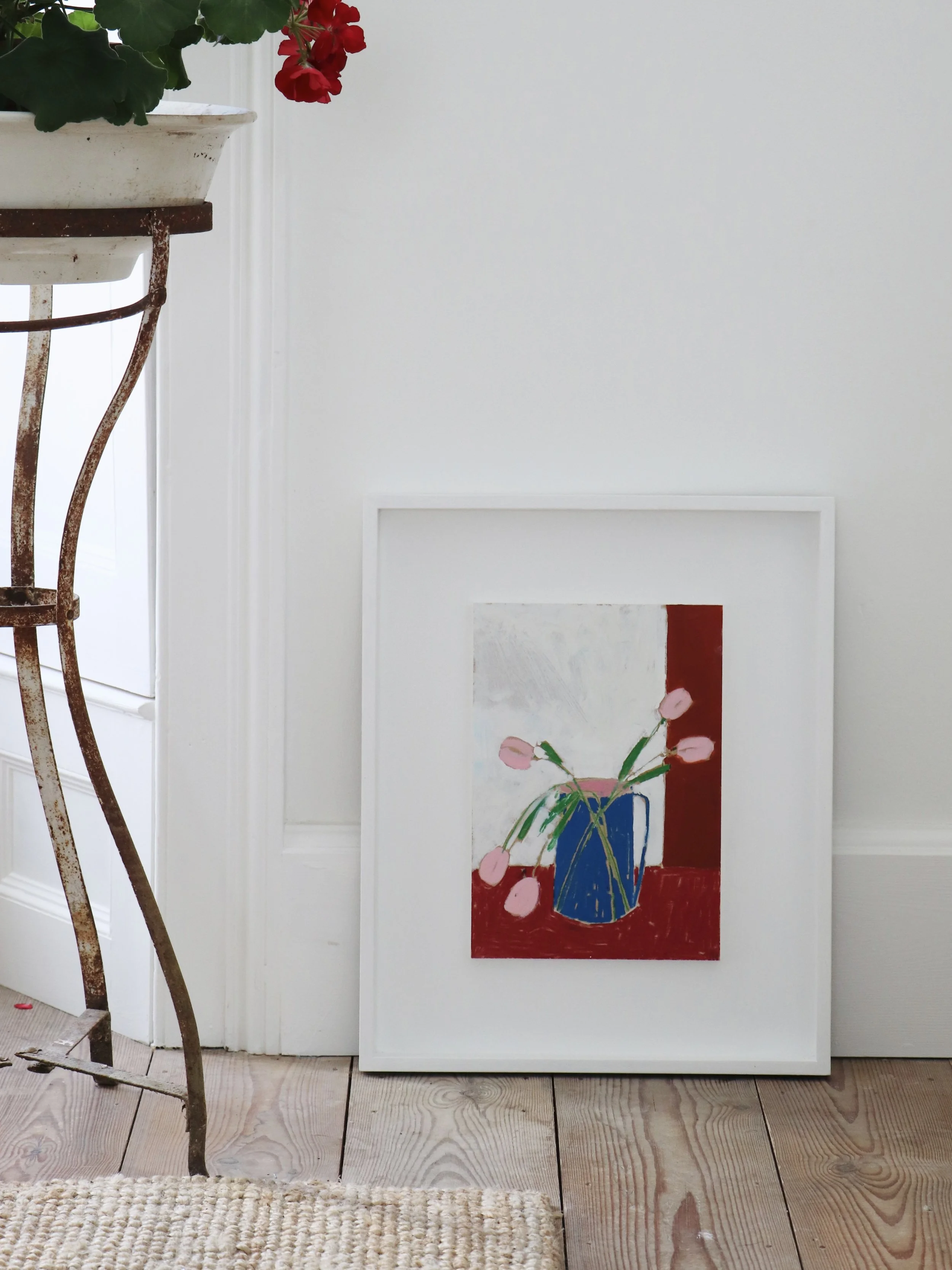 Pink Blooms, Blue Jug