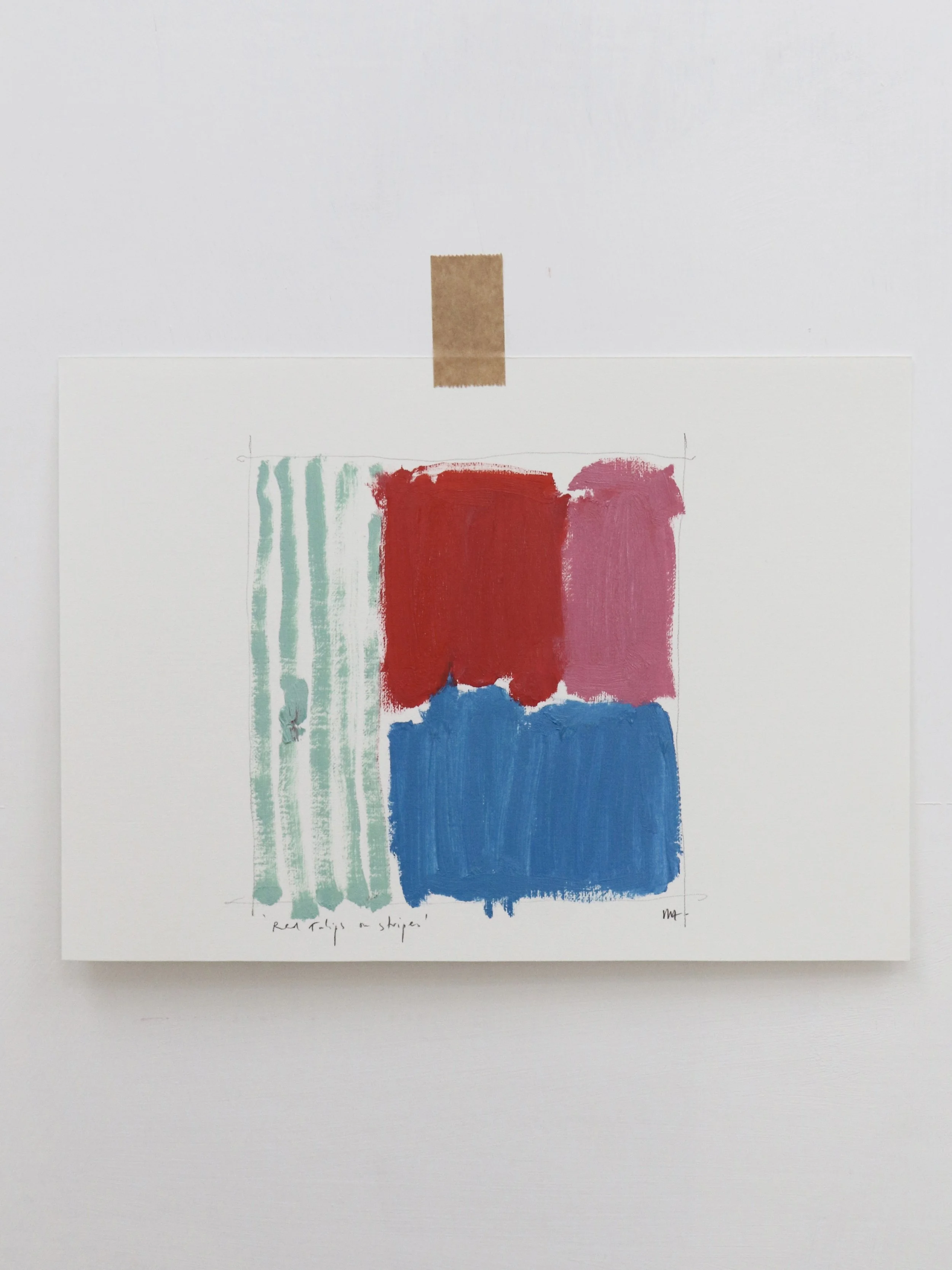 Red Tulips on Stripes