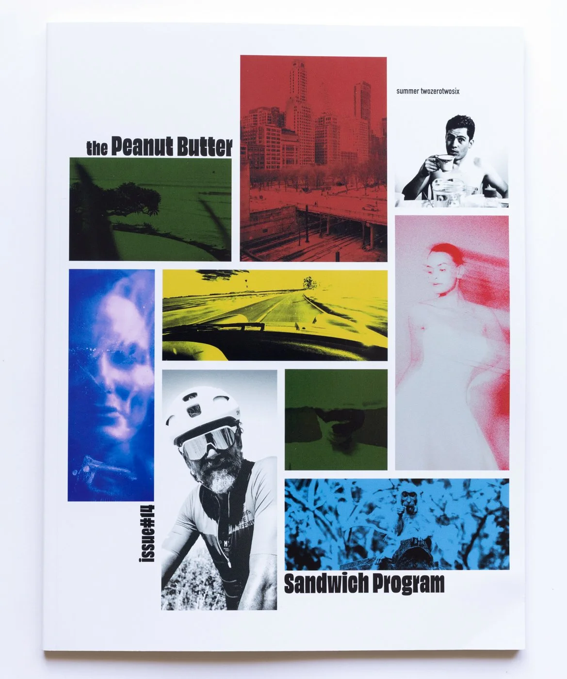 Front cover of a magazine or program titled 'the Peanut Butter Sandwich Program'. It features a collage of various color and black-and-white photos, including cityscapes, people, a cyclist, and a woman, arranged in a grid pattern.