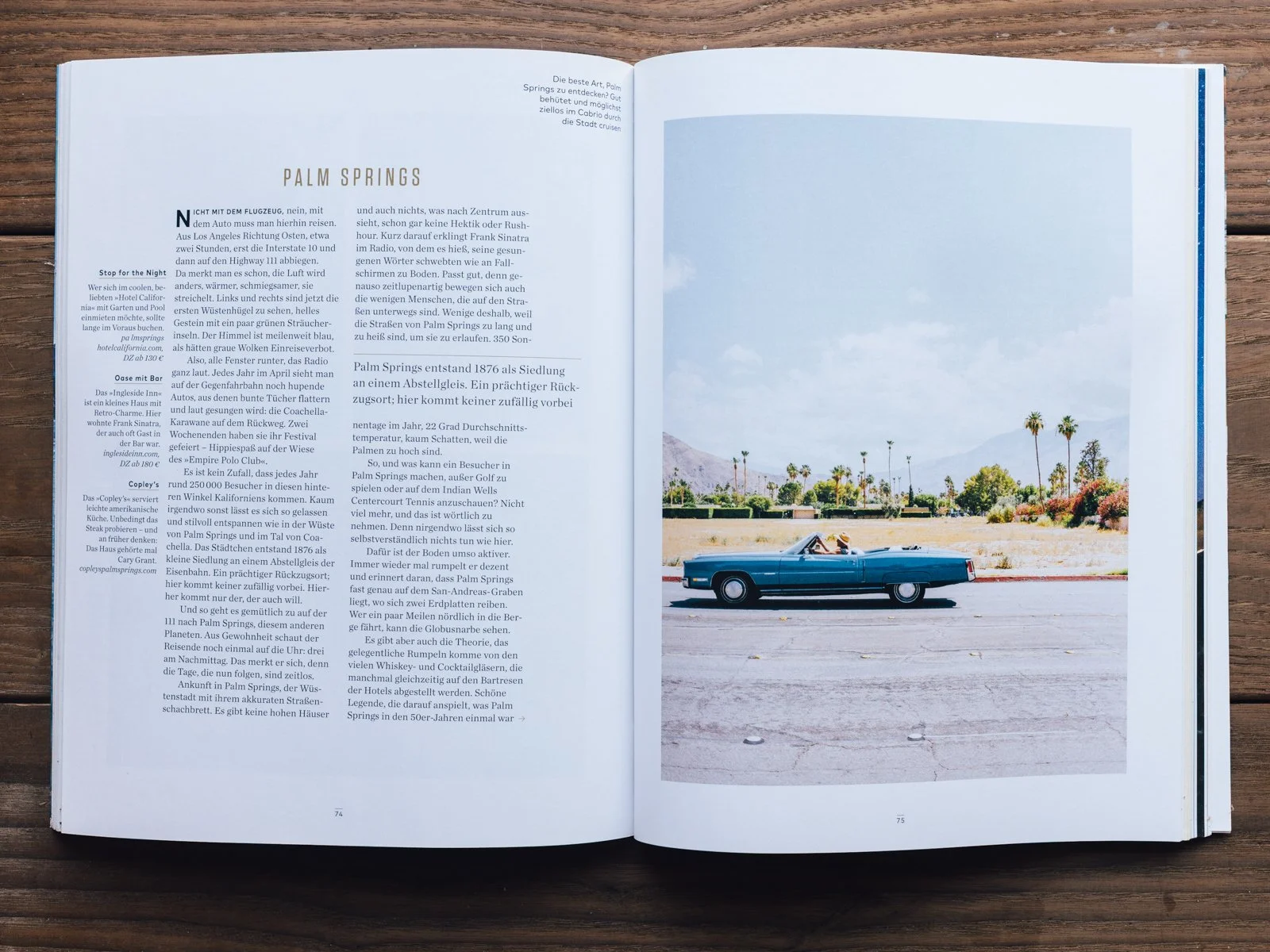 Tearsheet in GEO magazine featruing a photograph from Palm Springs, CA by Jonas Jungblut.