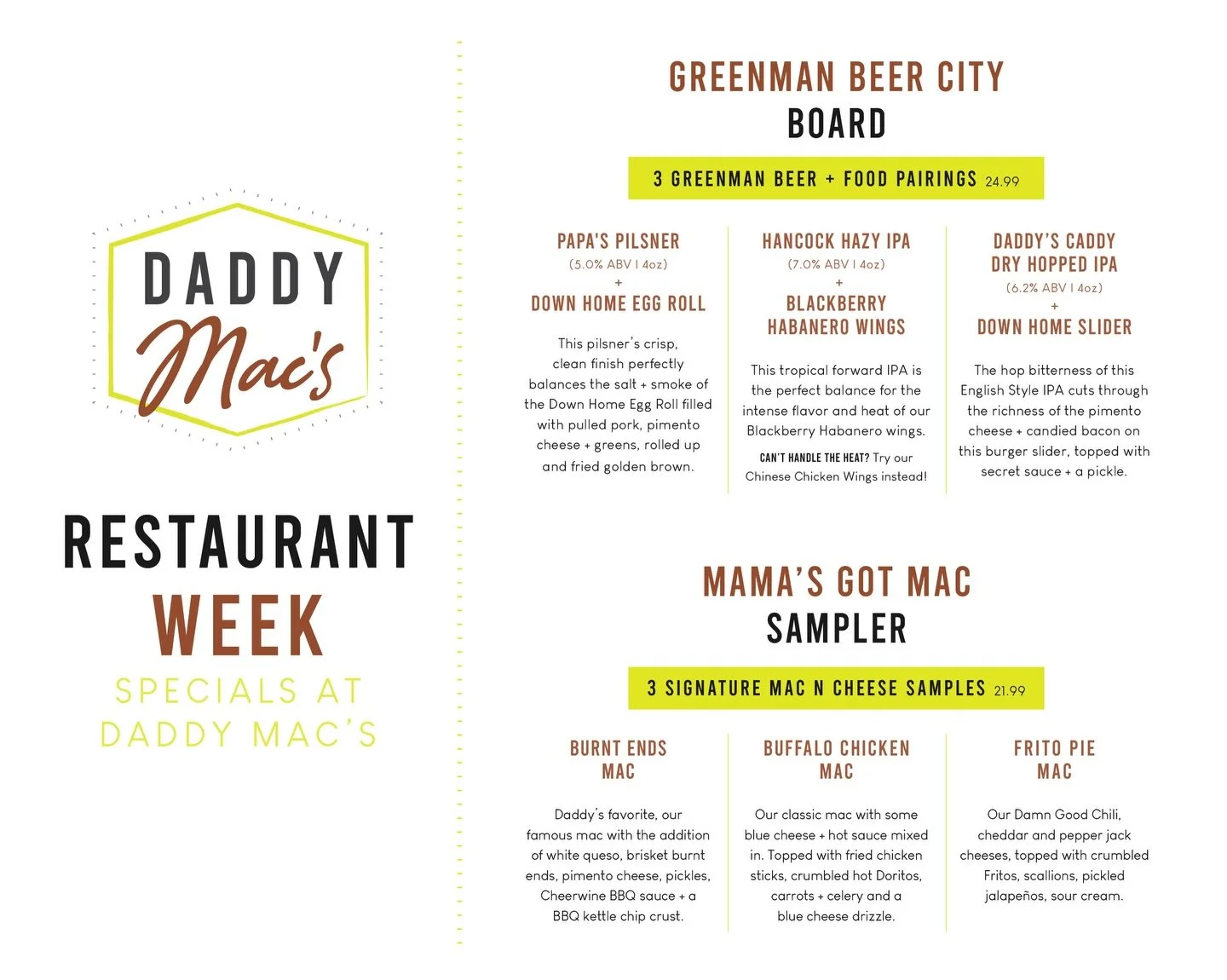 Asheville Restaurant Week has arrived! 

We&rsquo;re serving up a @greenmanbrewery Beer City Board and Mama&rsquo;s Got Mac Sampler from February 17-23. Come hungry. 🍻