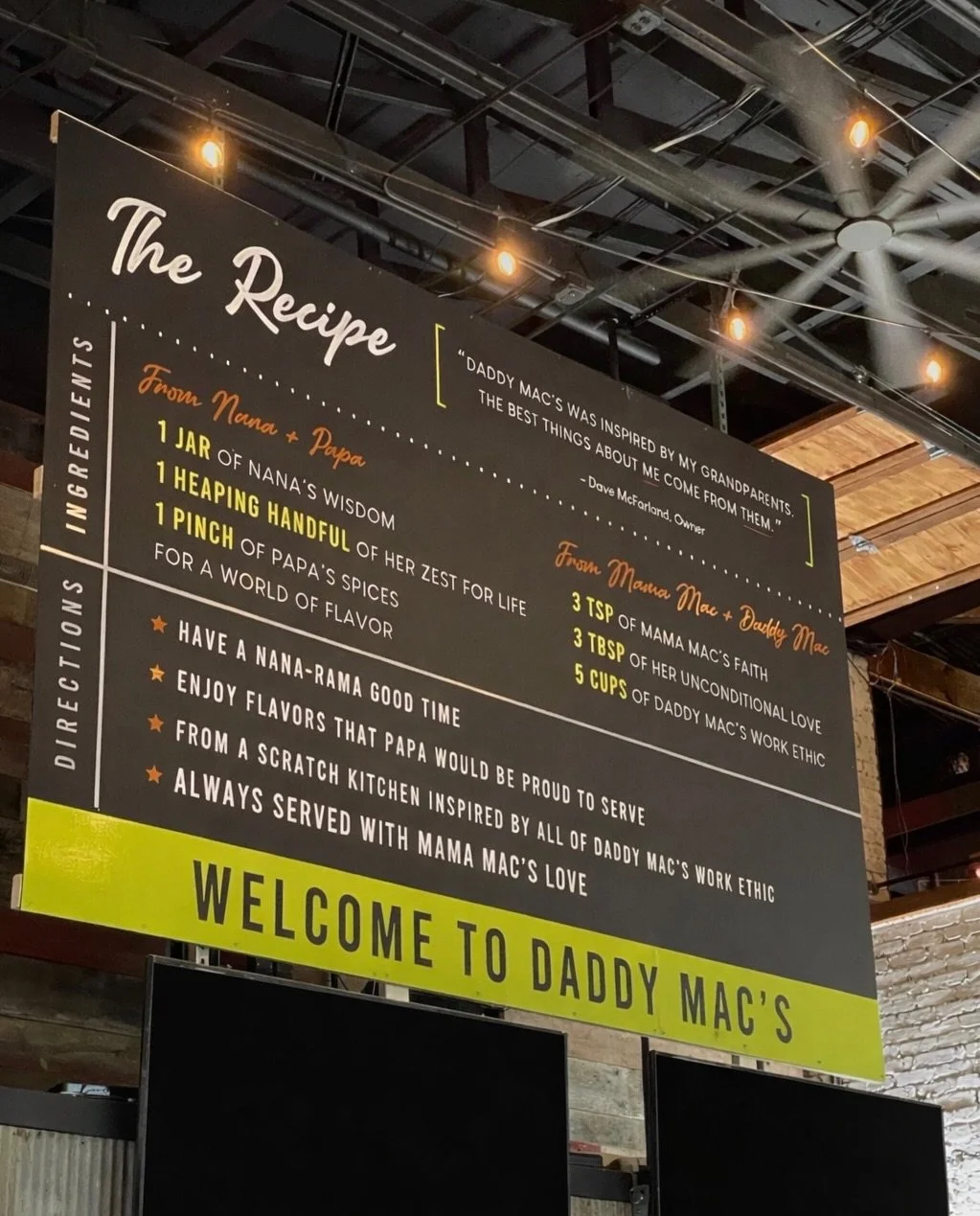 The recipe for Daddy Mac&rsquo;s... and for a Nana-Rama good time. 🍻

From the smoked meats on our BAR-B-CUE-TERIE boards to the Mama&rsquo;s Got Mac Skillets, everything on your table is made from scratch. Inspired by our owner&rsquo;s grandparents