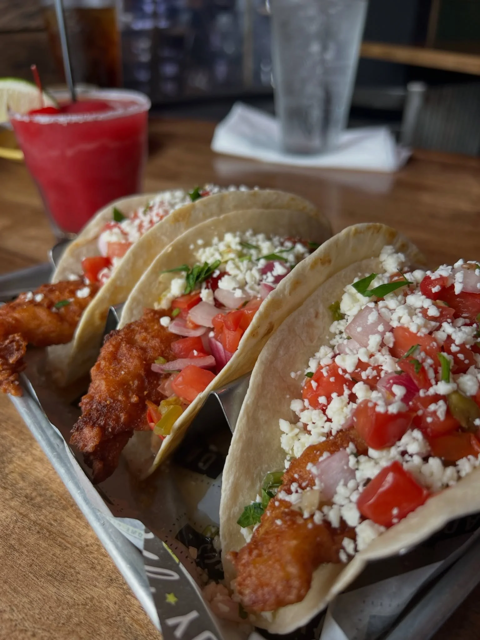 Fried catfish tacos cure back-to-work blues. And 3-day weekend hangovers. Come hang for Taco Tuesday!