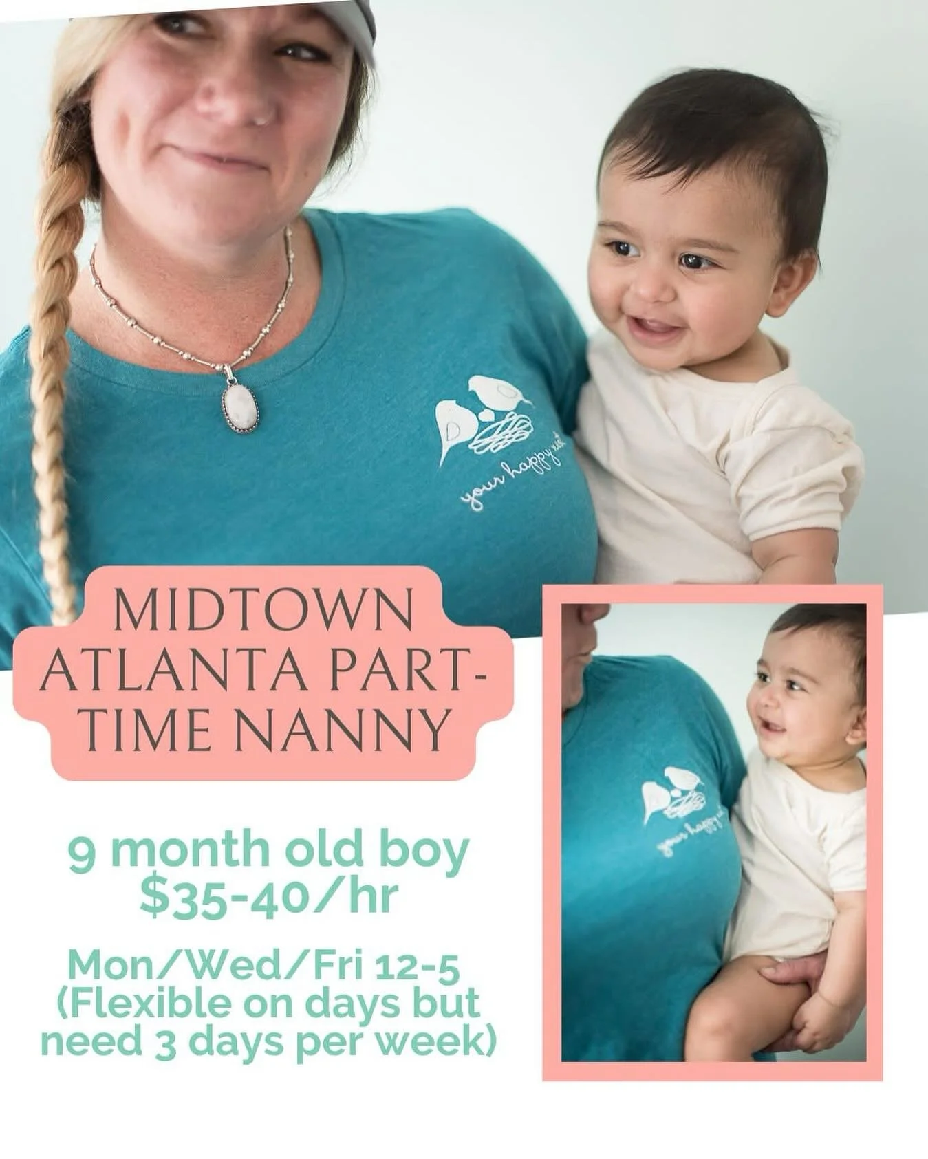 🙌NEW PART TIME INFANT NANNY NEEDED IN MIDTOWN ATLANTA! 🙌

Loving first-time parents in Midtown Atlanta are seeking a nurturing, experienced nanny to care for their sweet 9-month-old baby boy. This part-time position is perfect for a warm, attentive