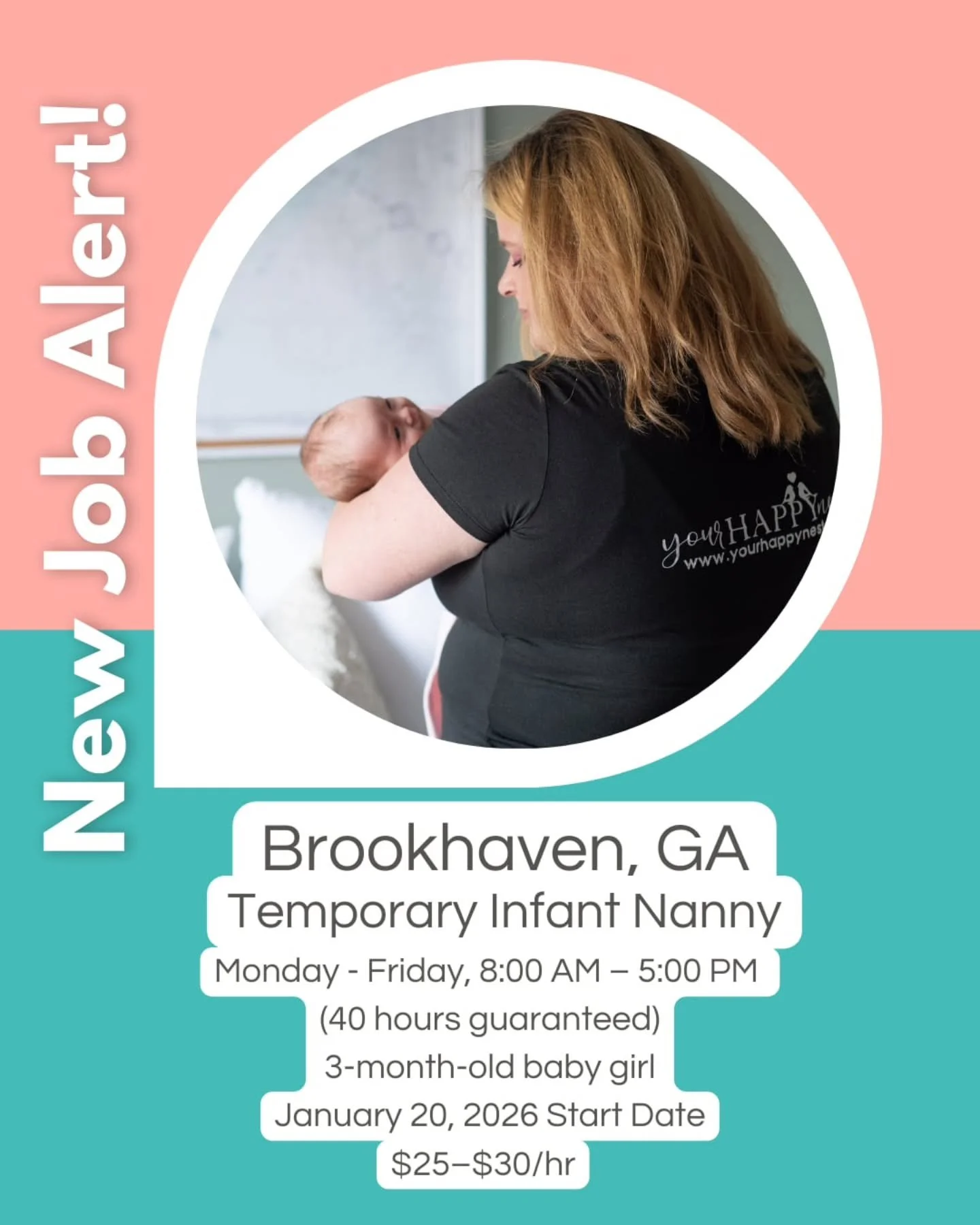 👉🎀 TEMPORARY INFANT NANNY NEEDED FOR A 3-MONTH OLD BABY GIRL 👉🎀

A nurturing, infant-savvy nanny is needed in Brookhaven to care for an adorable 3-month-old baby girl!  This full-time, temporary position offers a 10-week contract and is ideal for