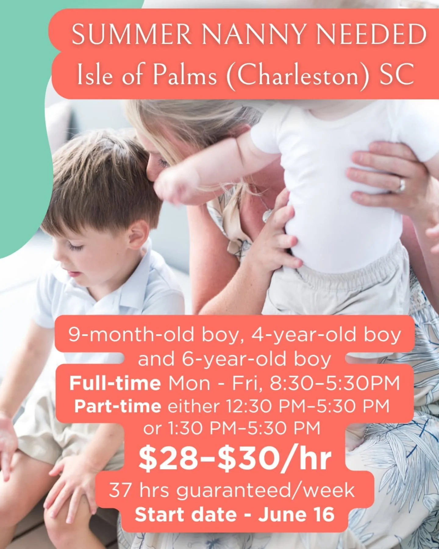 🤩 A warm, energetic family is looking for a fun and active nanny for the summer to care for three boys. Two of the boys will be attending camps throughout the week, so morning care will primarily be for the family&rsquo;s 9-month-old. In the afterno