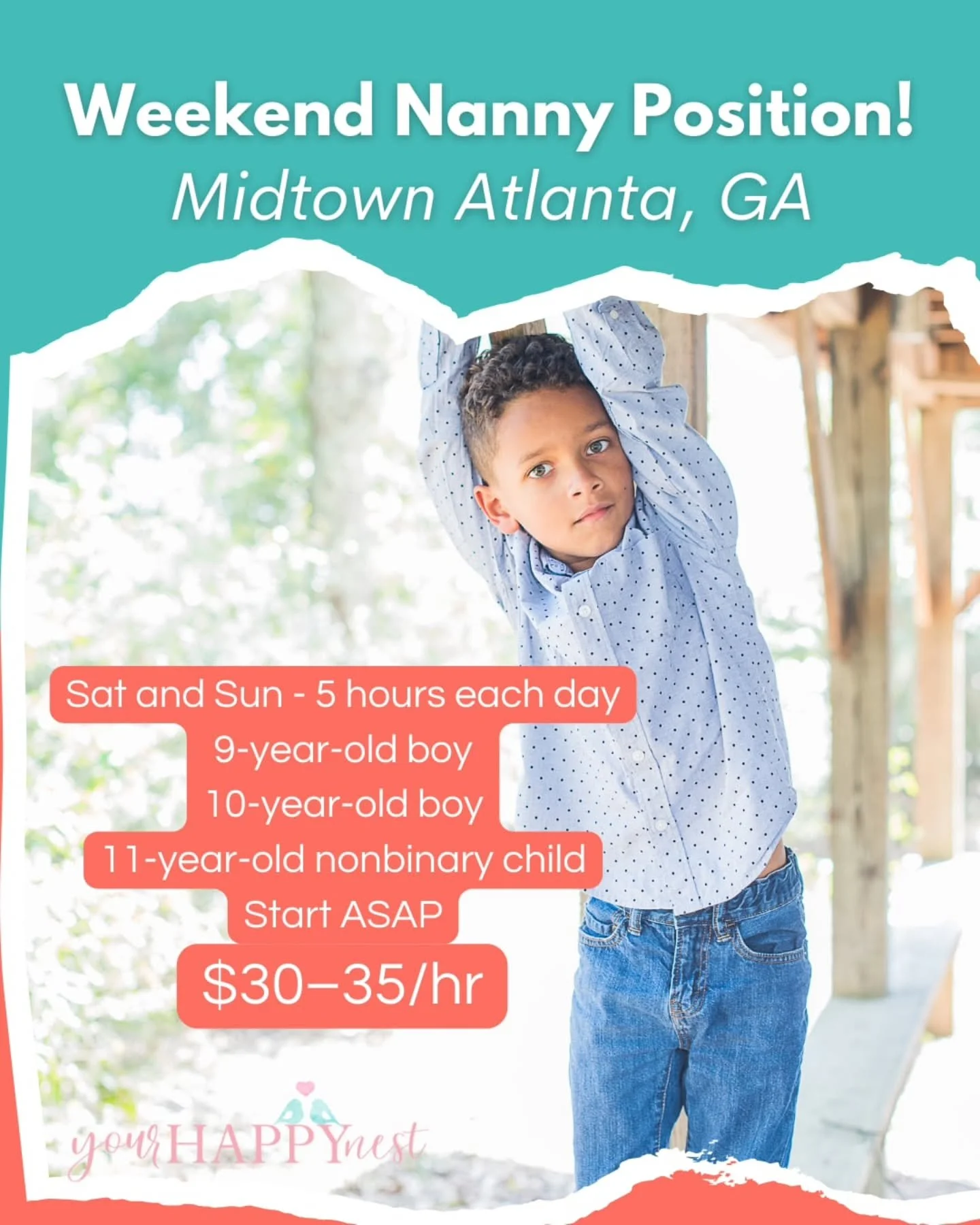 🏳️&zwj;🌈🌼 A warm, values-driven family in Midtown Atlanta is seeking an active, patient, and flexible weekend nanny to join their caregiving team. This role is a great fit for a collaborative, emotionally attuned caregiver who enjoys being hands-o