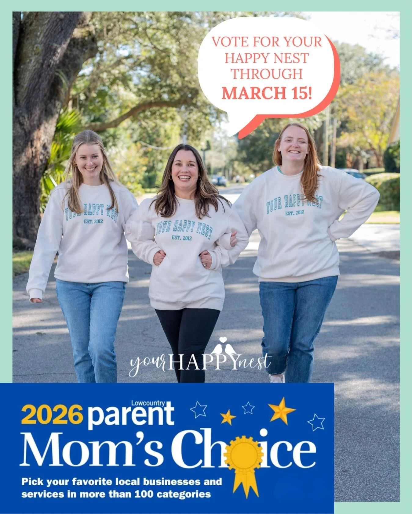 It&rsquo;s that time of year again! We would love for you to vote for Your Happy Nest in Lowcountry Parent Magazine&rsquo;s Mom&rsquo;s Choice Awards for 2026! We have had the honor of this award since 2019 and would love to keep our title 👑 If you 