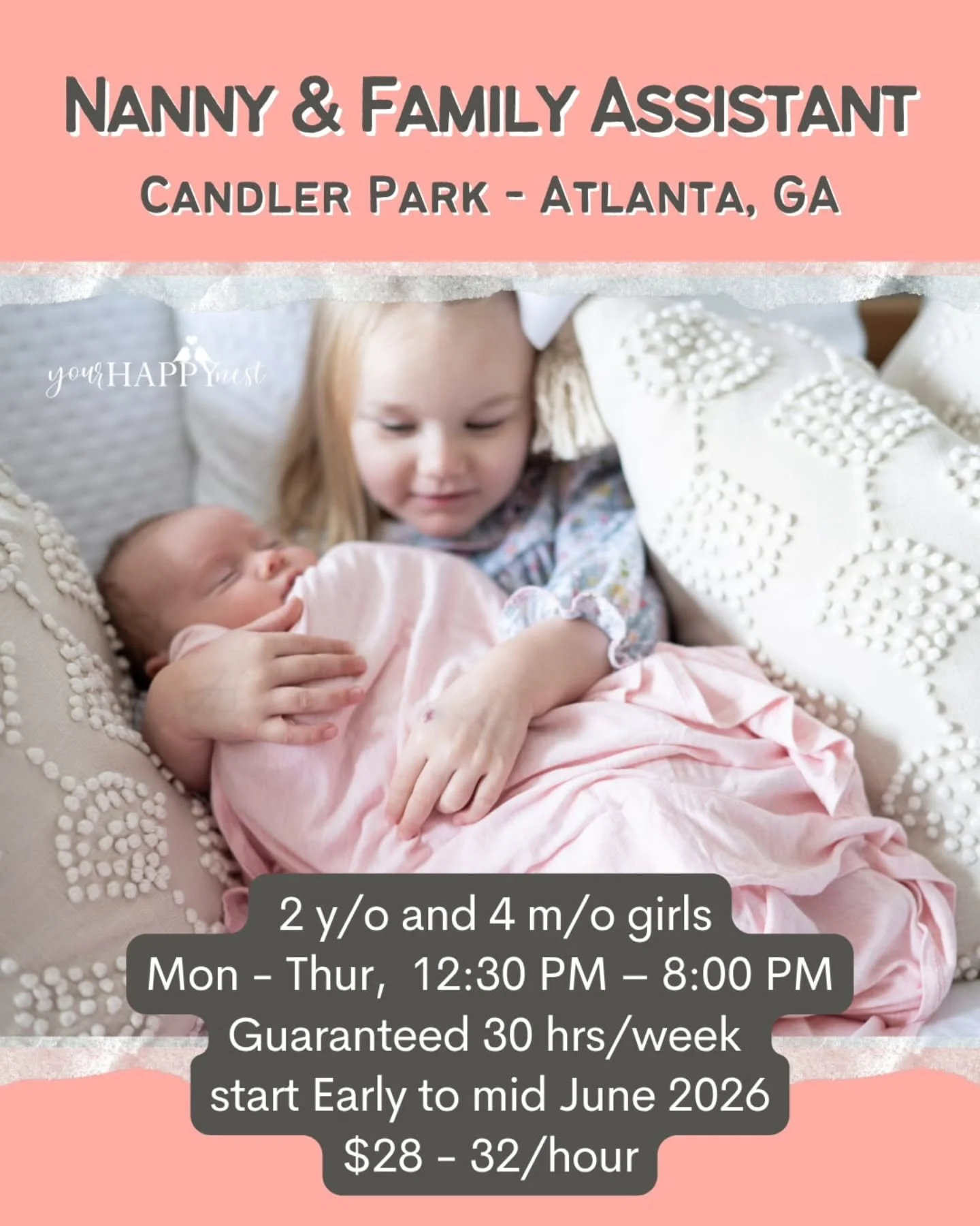 👧👶 NANNY AND FAMILY ASSISTANT NEEDED IN CANDLER PARK - ATLANTA, GA 👧👶

An organized, proactive, and warm nanny/family assistant is needed for a welcoming family in Candler Park.&nbsp;&nbsp; This role is ideal for a dependable caregiver who enjoys