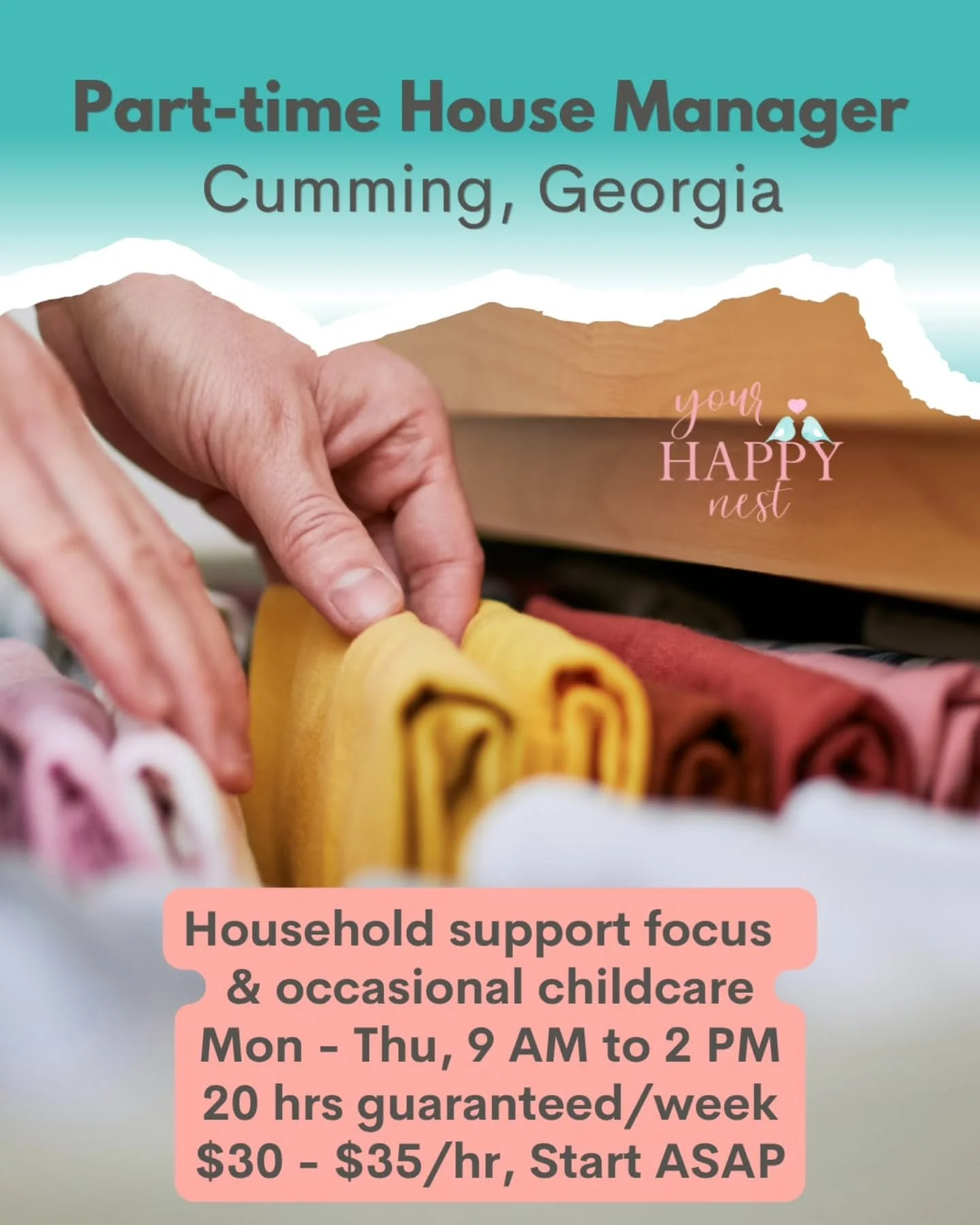 🍳🧹 PART-TIME HOUSE MANAGER NEEDED IN CUMMING, GEORGIA 🍳🧹

A busy, welcoming family in Cumming is excited to find a House Manager who will become a steady and trusted presence in their home. They are looking for someone who enjoys taking ownership