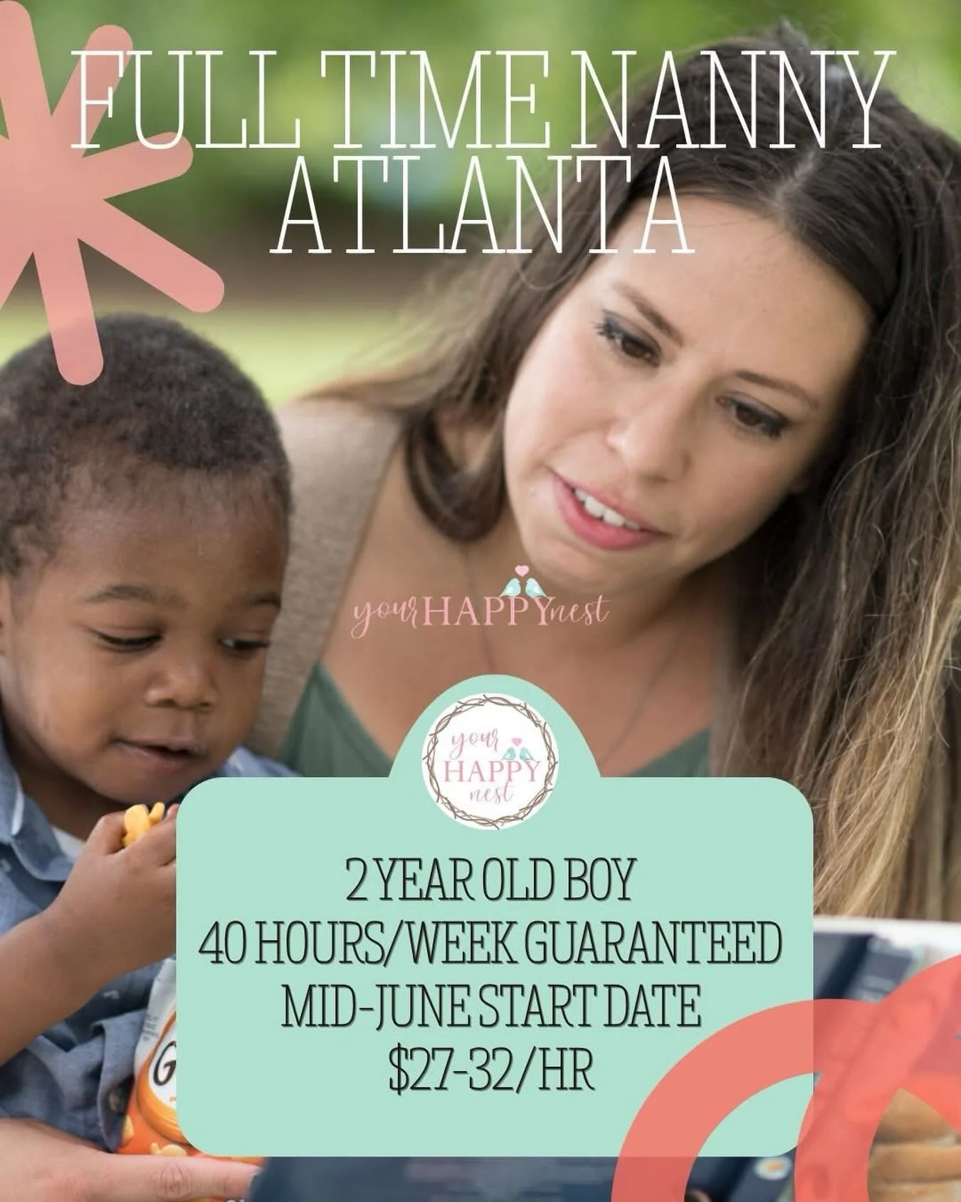 🌻 FULL TIME NANNY NEEDED IN ATLANTA! 🌻

A warm, professional family relocating to the Atlanta area is seeking a dedicated, long-term nanny to become an integral part of their household. This is a wonderful opportunity for an experienced caregiver w