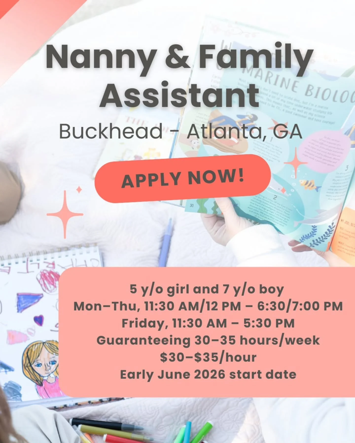 🍓🏀 NANNY &amp; FAMILY ASSISTANT IN BUCKHEAD - ATLANTA, GA 🍓🏀

A warmhearted family in Buckhead is seeking a dynamic nanny/family assistant to support their home and care for their two children in an engaging, hands-on way. This hybrid role offers
