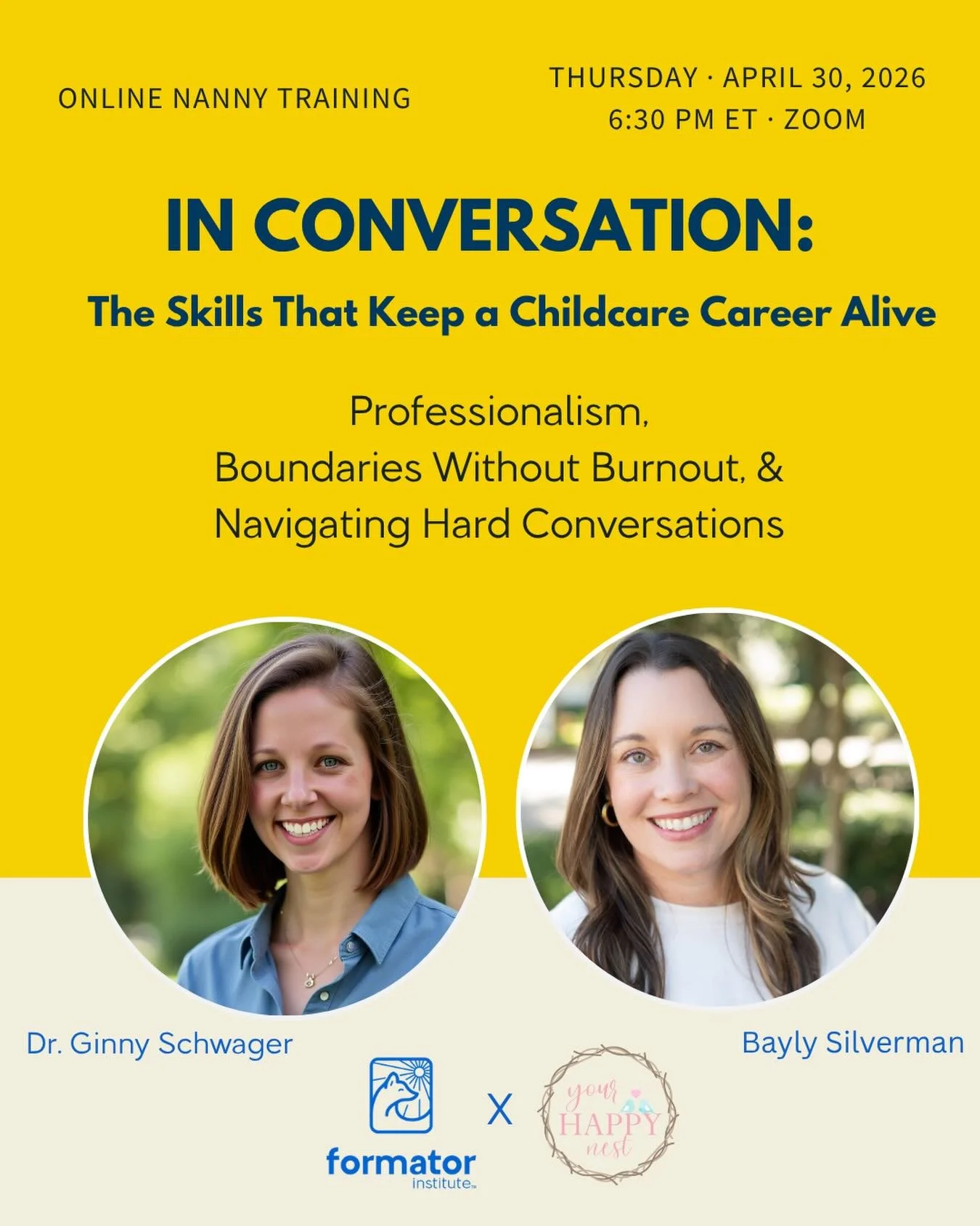 We are excited to announce that we will be hosting a training with Dr. Ginny Schwager &mdash; Founder of @The Formator Institute &mdash; on the skills that keep a childcare career alive.

Open to everyone in the field. Join us live on Zoom as Dr. Gin