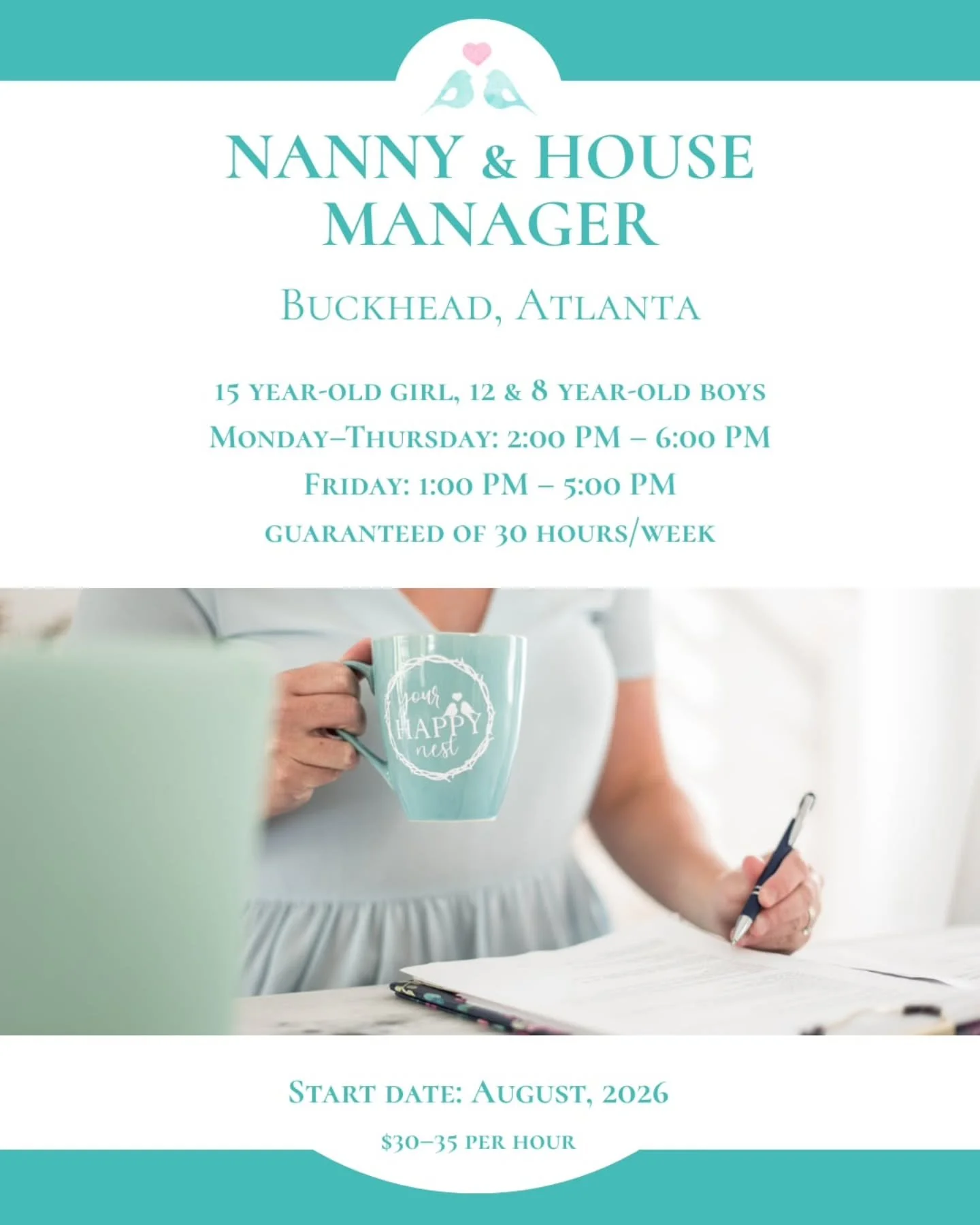 🎍👩&zwj;🍳 NANNY AND HOUSE MANAGER NEEDED IN WEST PACES, BUCKHEAD, ATLANTA 🎍👩&zwj;🍳

A warm, organized, and hands-on Nanny/House Manager is needed for a busy, kindhearted Buckhead family with three fun-loving school-aged kids!&nbsp; This hybrid r