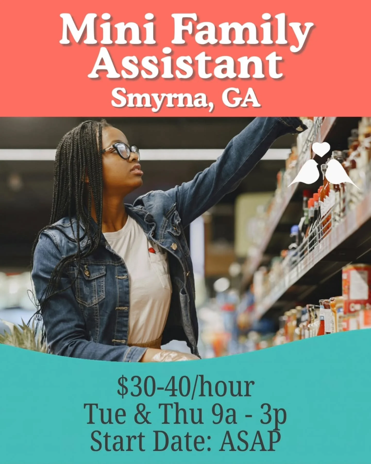 🍲🧍&zwj;♀️ MINI FAMILY ASSISTANT NEEDED IN SMYRNA, GA 🍲🧍&zwj;♀️

A dependable, organized, and proactive Mini Family Assistant is needed for a busy Smyrna family!&nbsp; This part-time role is ideal for someone who enjoys meal planning, preparing he