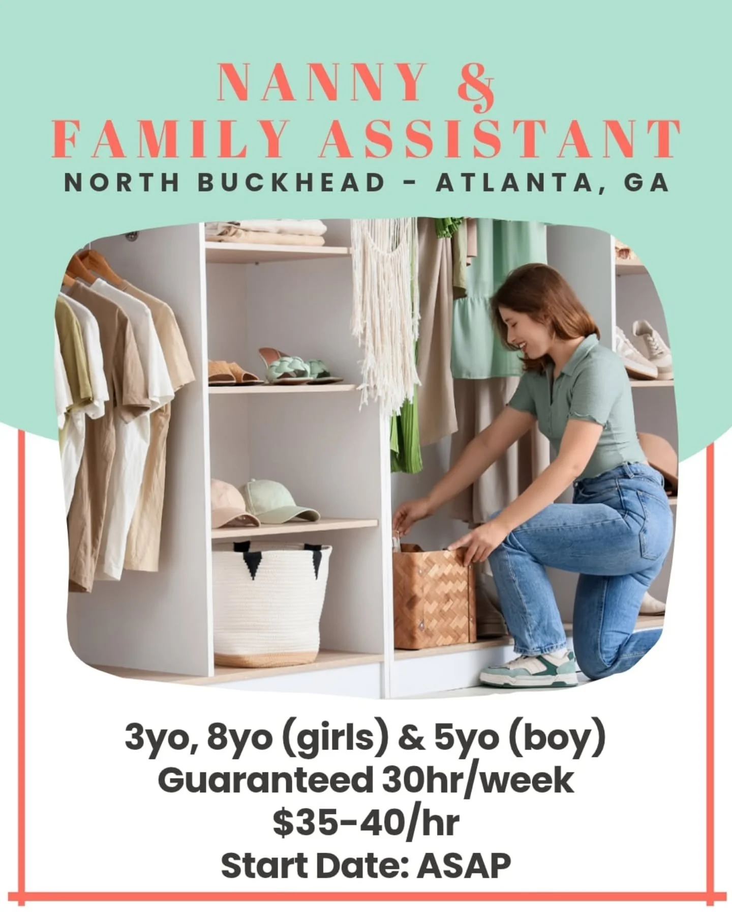🧹🍳 NANNY &amp; FAMILY ASSISTANT NEEDED IN NORTH BUCKHEAD - ATLANTA, GA 🧹🍳

A proactive, organized, and hands-on Nanny/Family Assistant is needed for a busy Buckhead family with three growing children! This hybrid role combines after-school childc