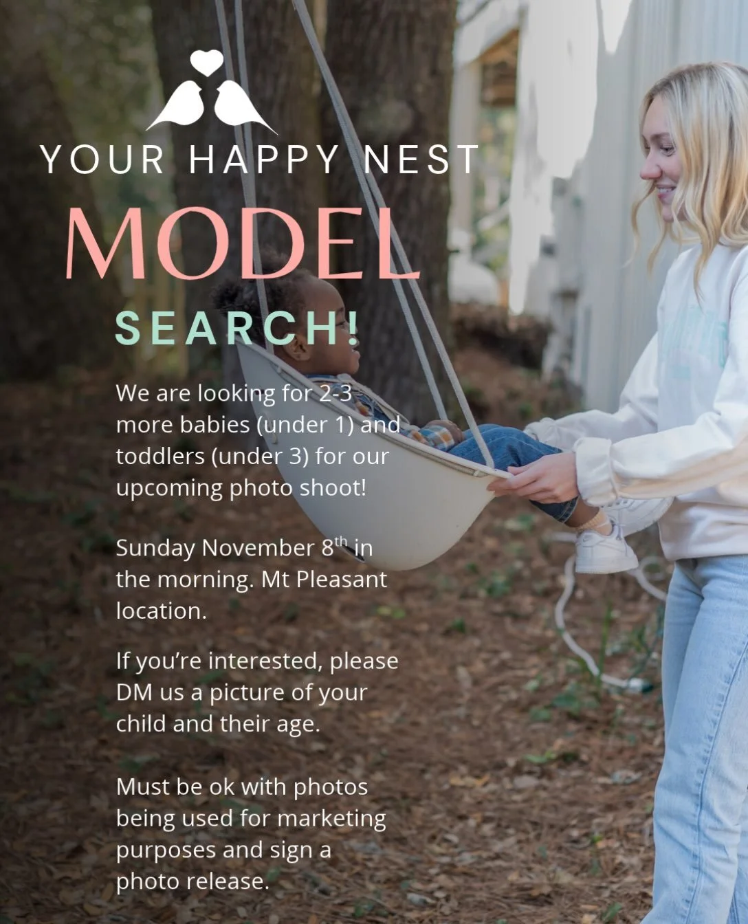 Calling all cute Charleston babies and toddlers! We are in need of a couple more little ones to take part in our upcoming photo shoot in Mt Pleasant in the morning on November 8th. 

We are specifically looking for babies who aren&rsquo;t walking yet