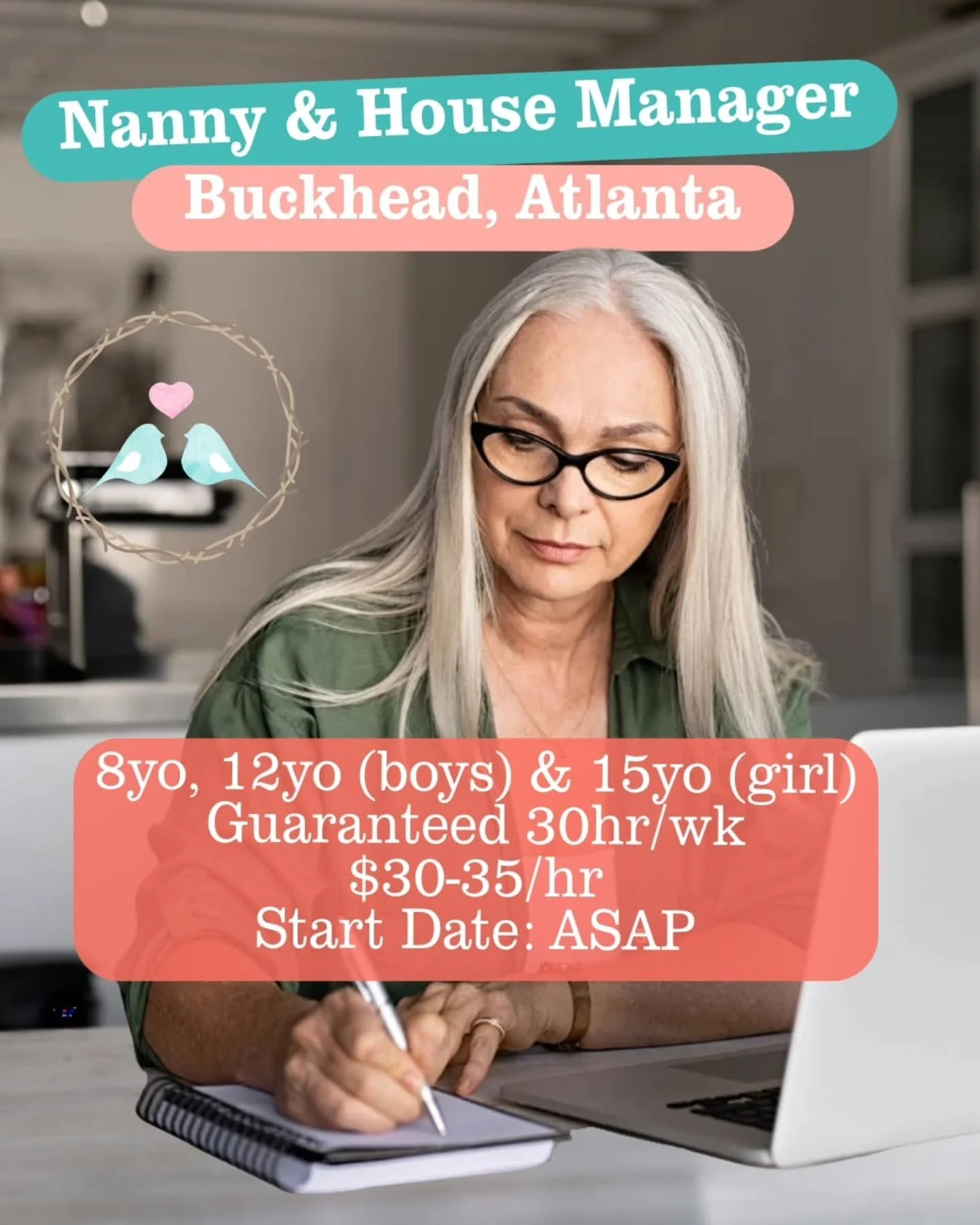 👩&zwj;👦&zwj;👦🍳 NANNY &amp; HOUSE MANAGER NEEDED IN BUCKHEAD ATLANTA 👩&zwj;👦&zwj;👦🍳

A warm, organized, and hands-on Nanny/House Manager is needed for a busy, kindhearted Buckhead family with three fun-loving school-aged kids!&nbsp; This hybri