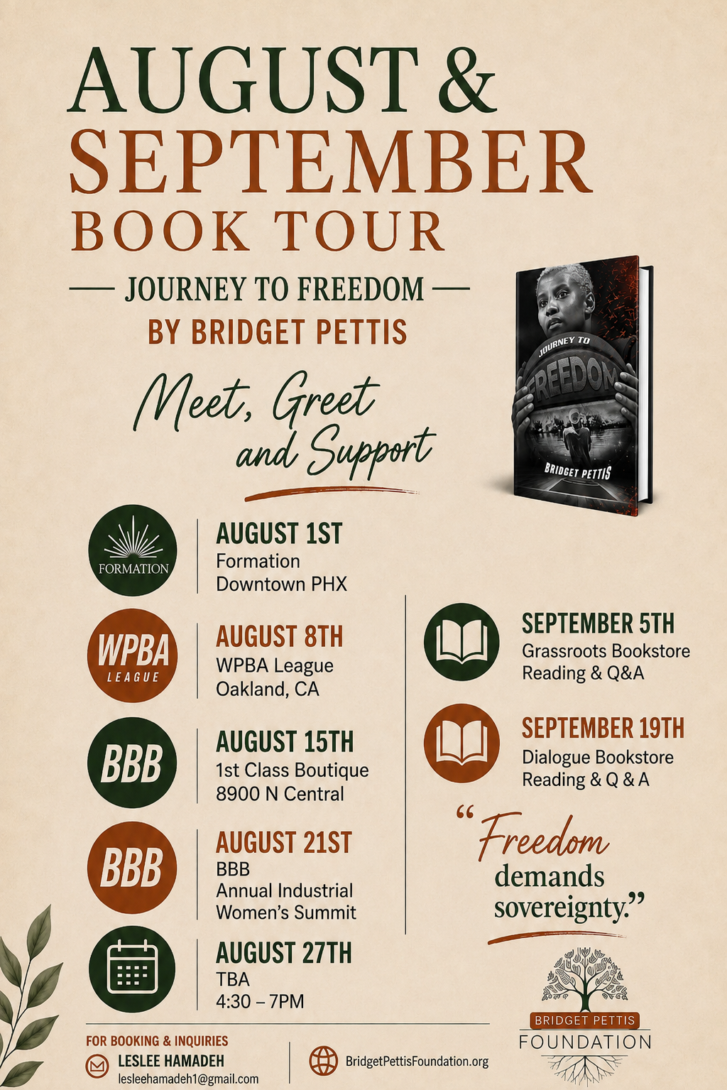 August & September Journey To Freedom Book Tour