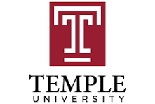 Temple University logo with a maroon and white design and the words 'Temple University' underneath.