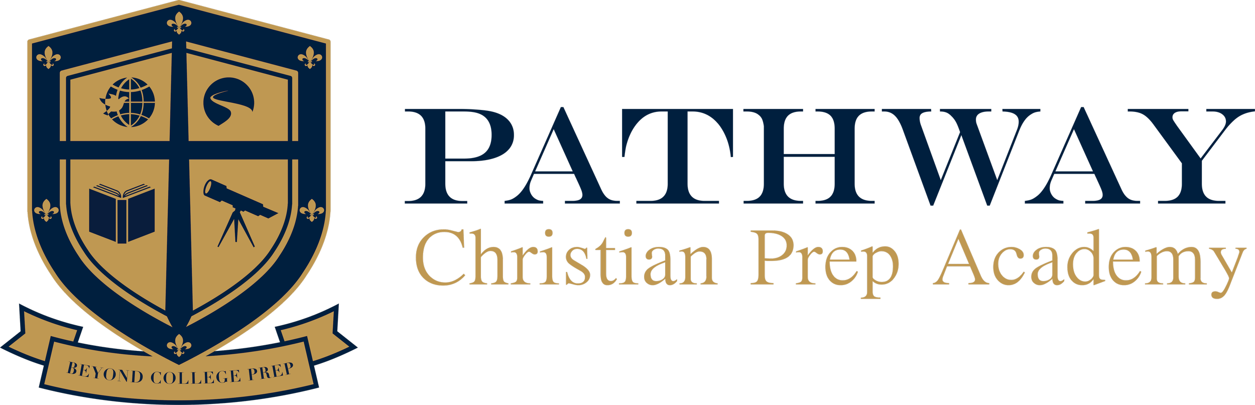 Pathway Christian Prep Academy logo featuring a shield with symbols and a banner.