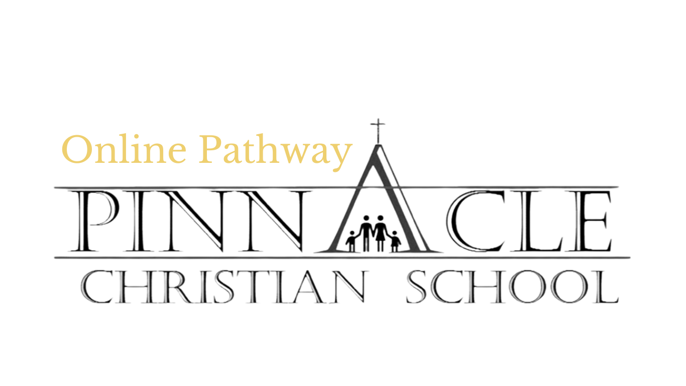 Logo for Pinnacle Christian School Online Pathway with a cross and family figures.